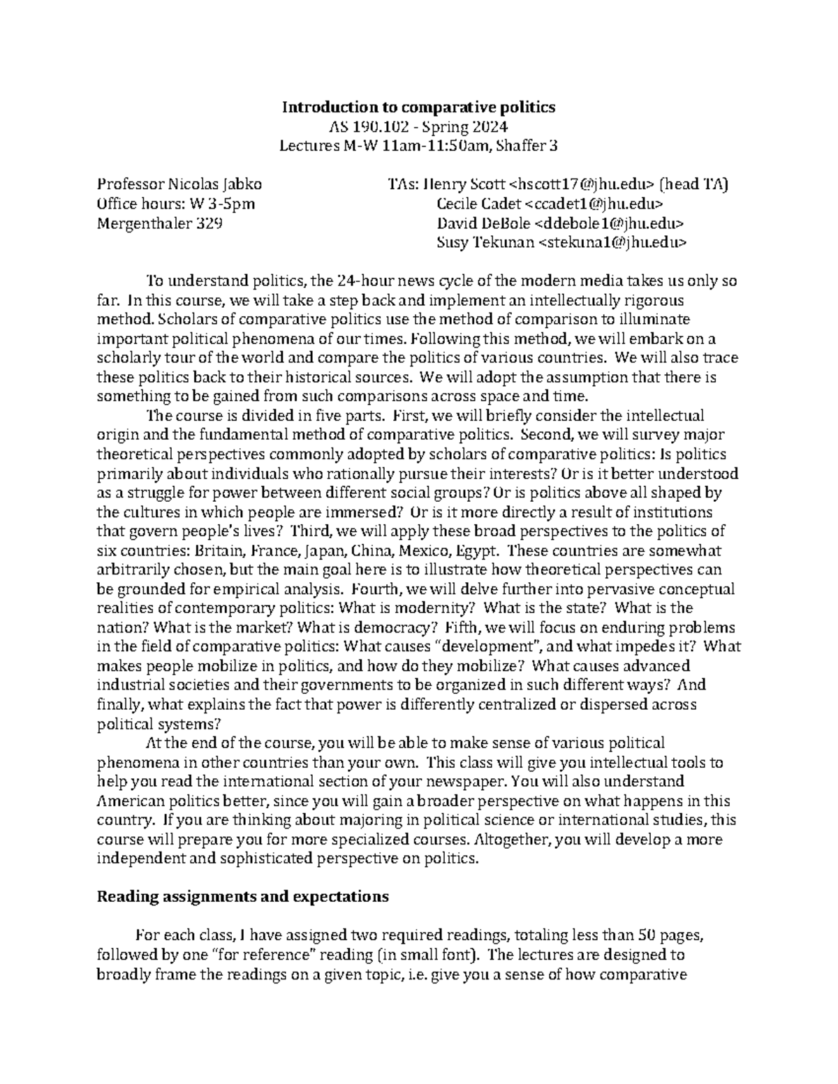 AS 190.102 Comparative Politics: Week 1 Lecture Notes - Studocu