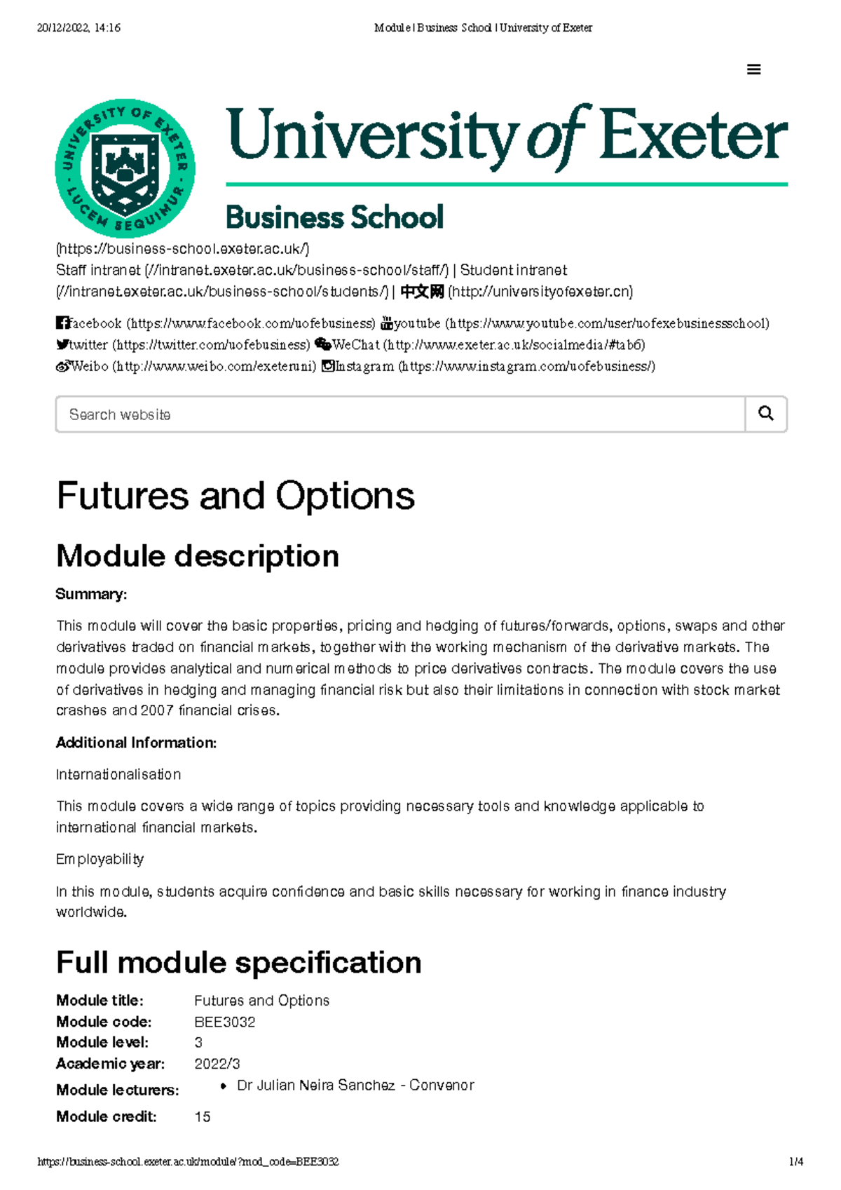 BEE3032 Futures and Options Module Overview and Learning Outcomes - Studocu