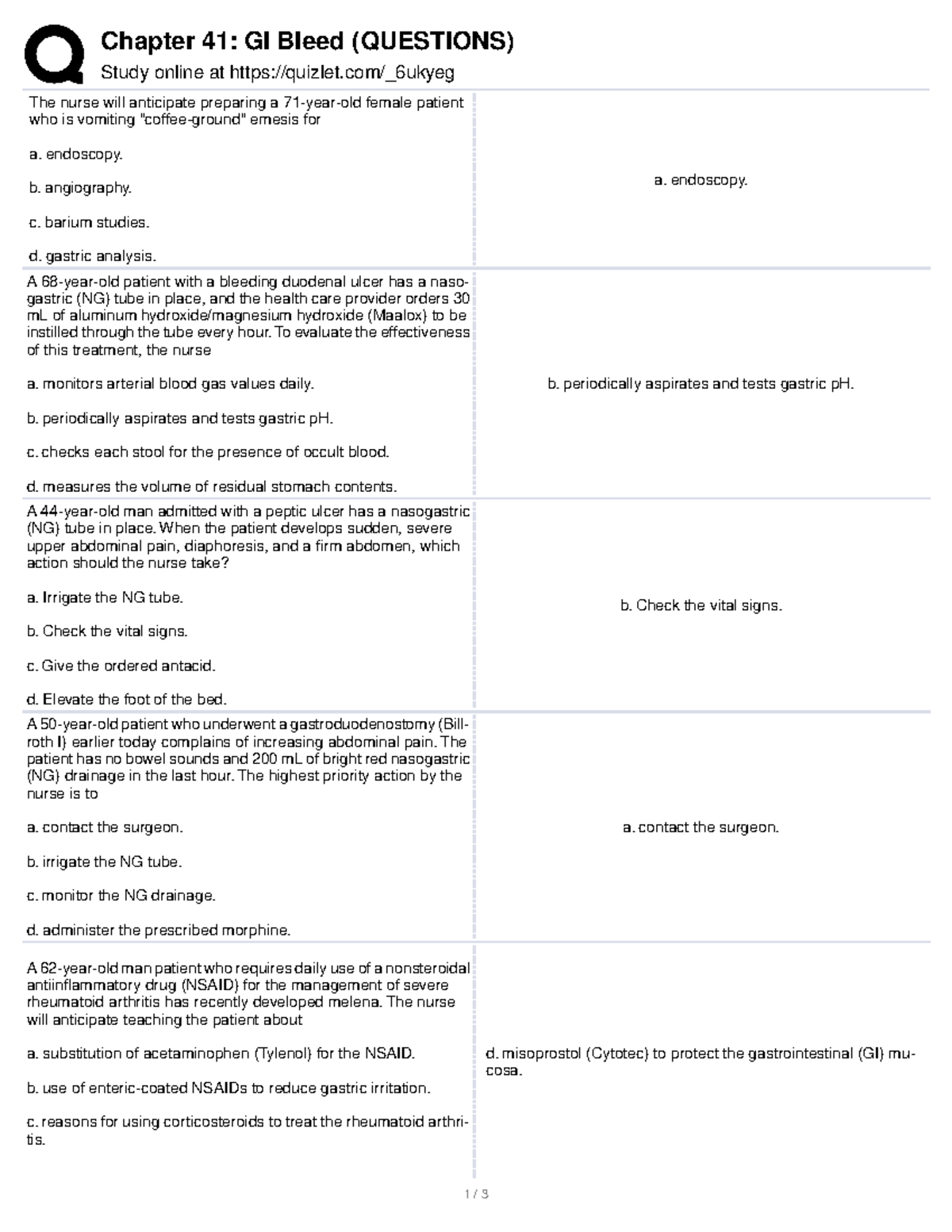 GI Bleeding - Practice Test Questions for Exam Review - Studocu