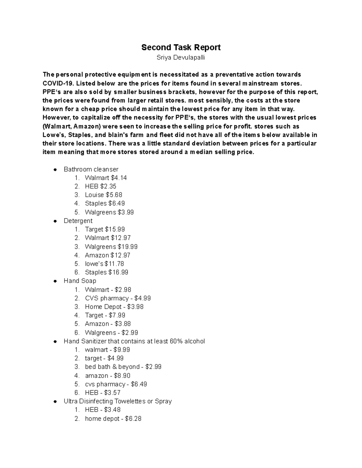 Second Task Report - Second Task Report Sriya Devulapalli The personal ...