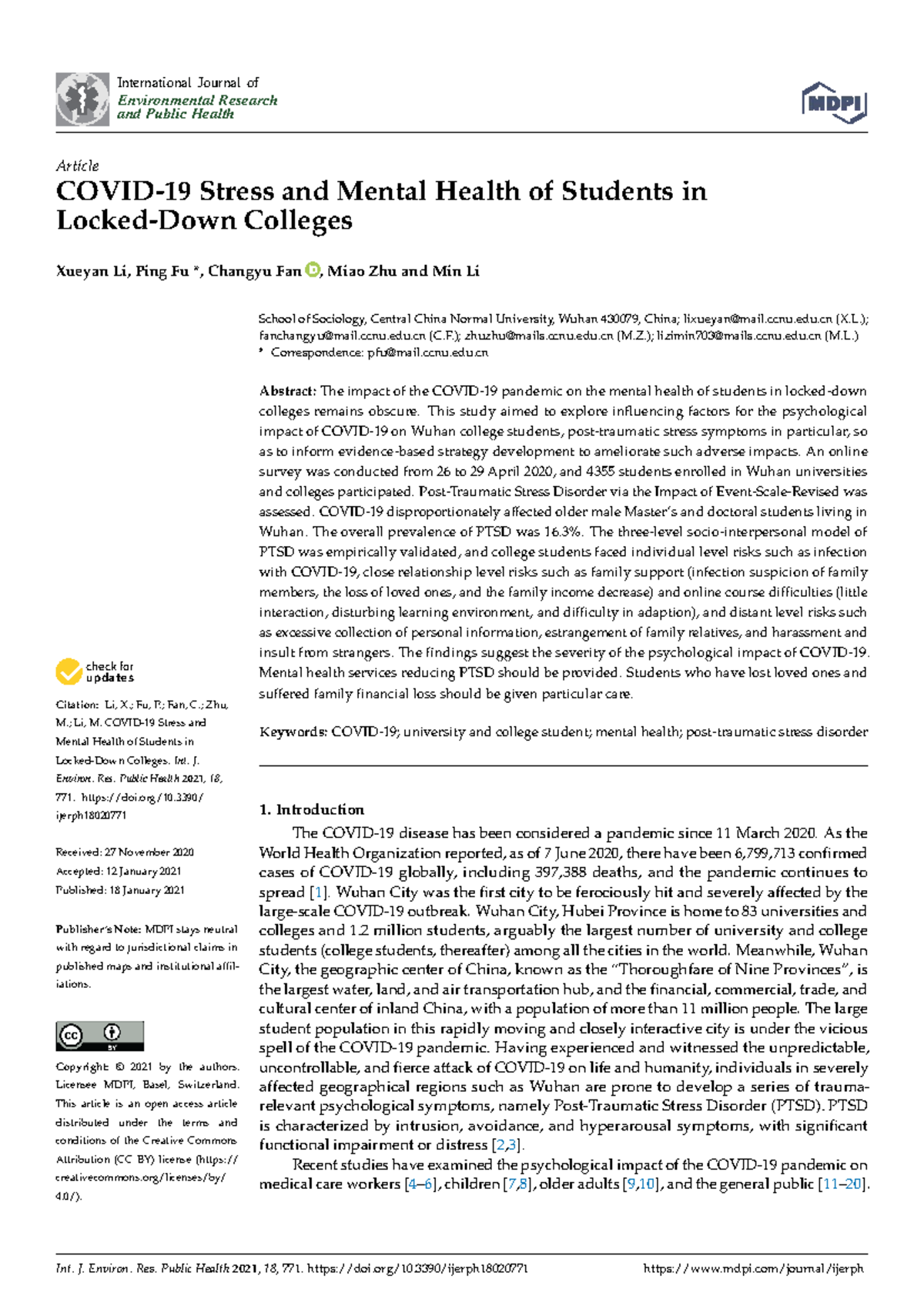 Stress and Mental Health of College Students During COVID-19: A Study ...