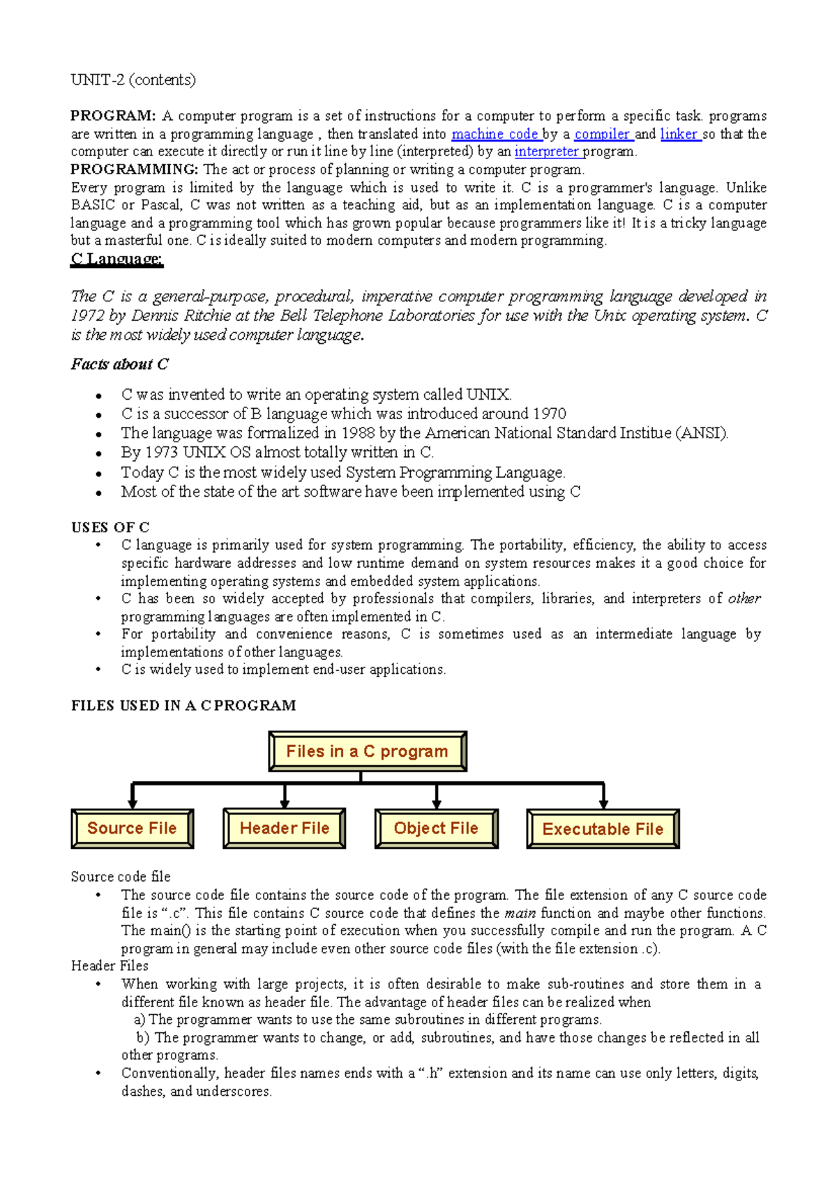 Unit 2: Comprehensive Guide to C Programming - BTech - Studocu