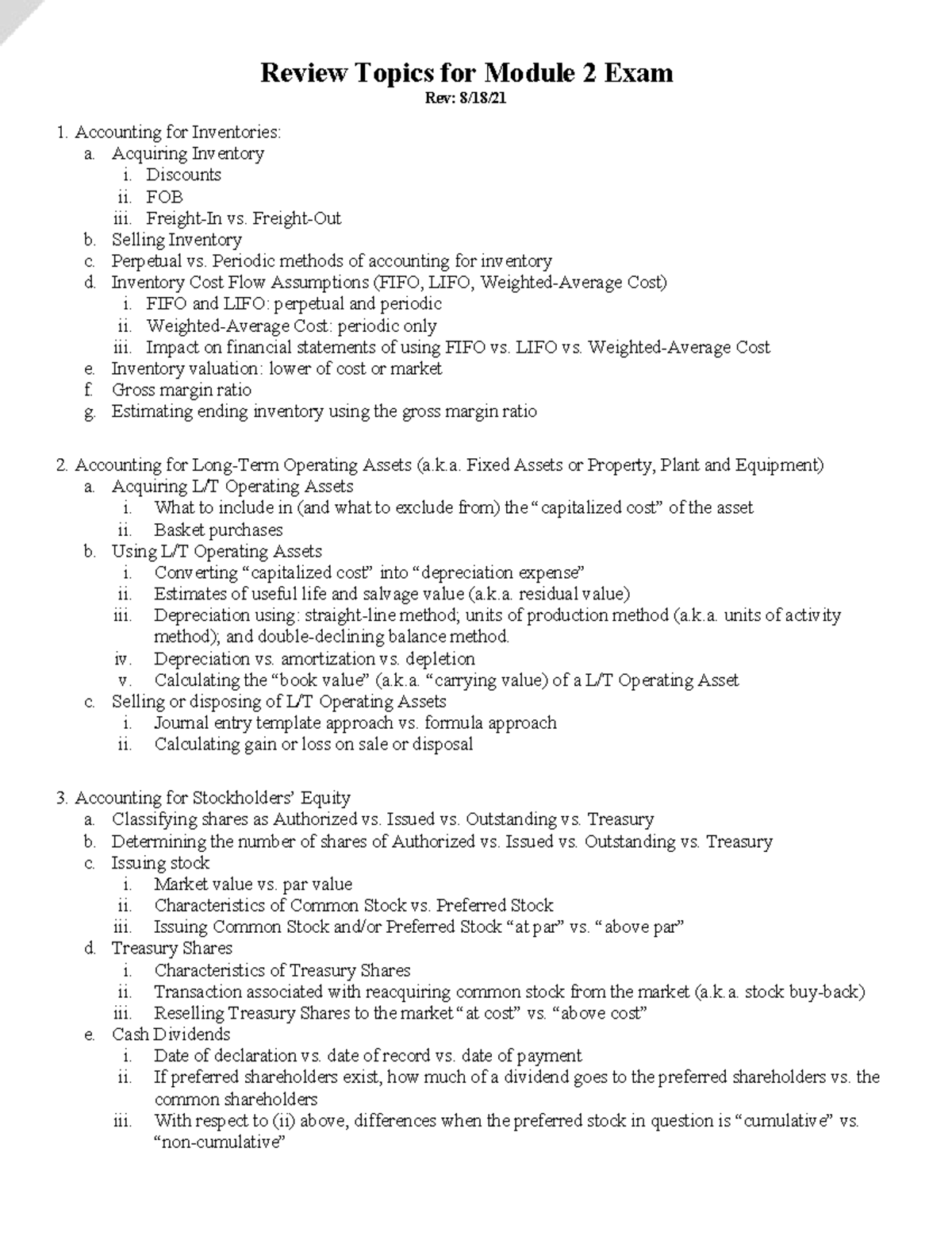 Module 2 Exam Review: Accounting for Inventories & Assets - Studocu