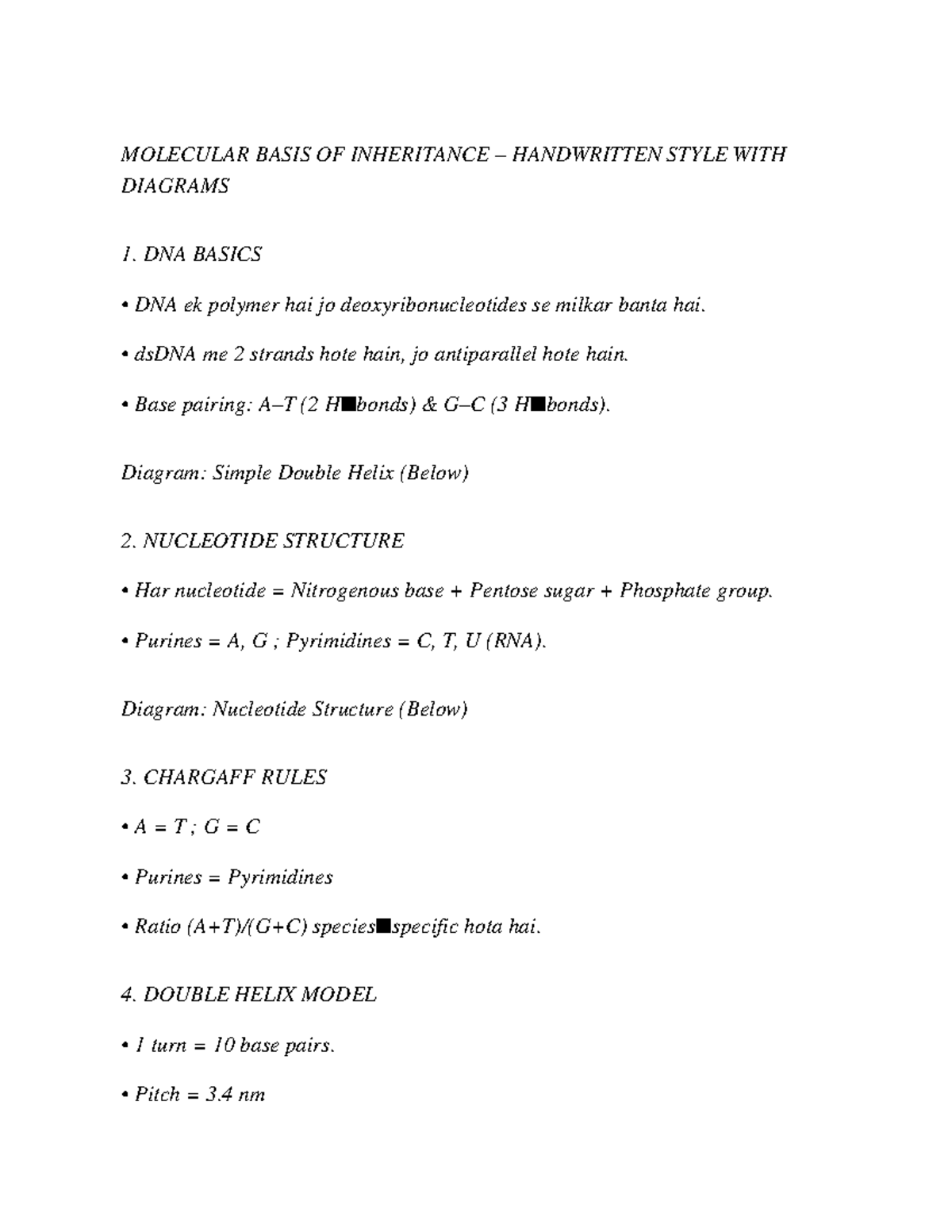 Molecular Basis of Inheritance: Handwritten Notes with Diagrams - Studocu