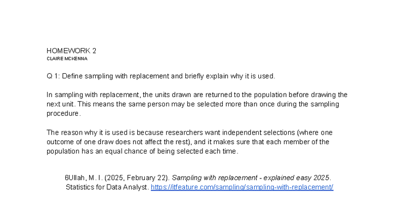 Homework 2 Q1: Sampling with Replacement Explained - Studocu