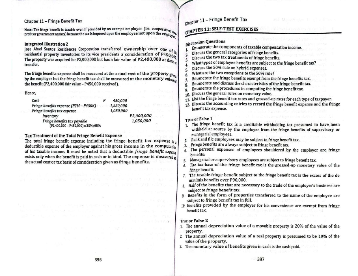 Chapter 11 Fringe Benefit Tax (FBT) Study Notes and Key Concepts - Studocu