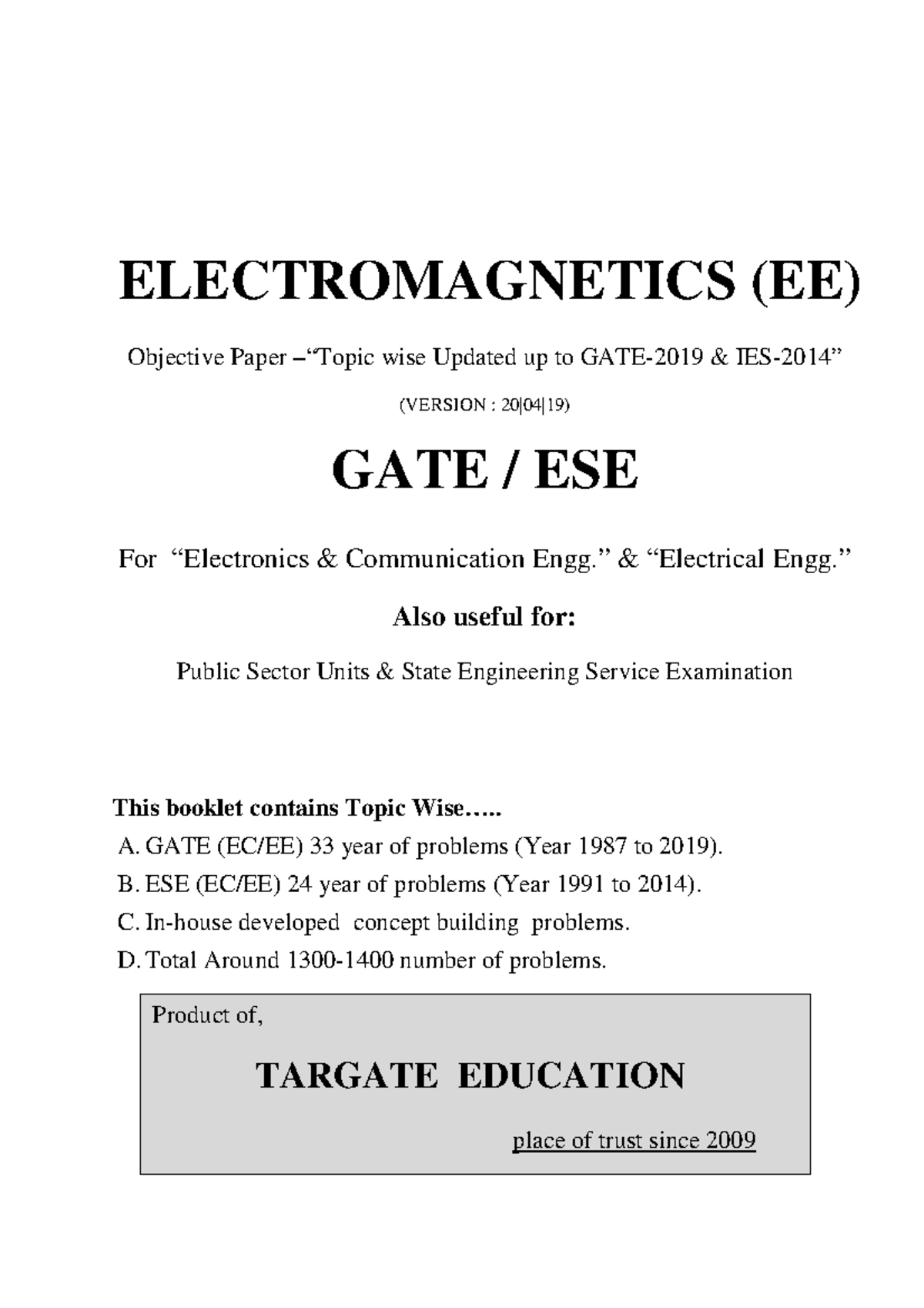 Electromagnetic Fields EE - GATE/ESE Problem-Solving Guide - Studocu