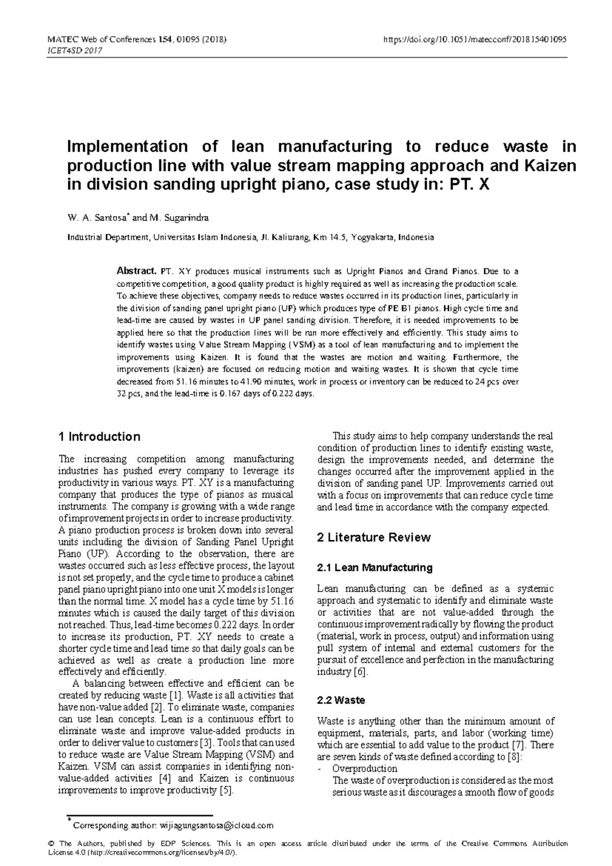 ICET4SD 2017: Lean Manufacturing Implementation to Reduce Waste in ...