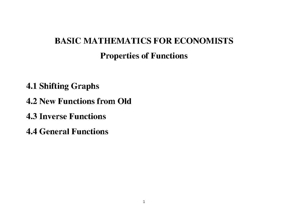 Week 4 Lecture notes - BASIC MATHEMATICS FOR ECONOMISTSProperties of ...