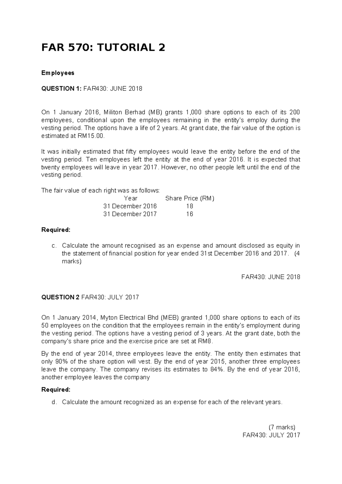 SBP Compilation PYQ - FAR 570: TUTORIAL 2 Employees QUESTION 1: FAR430 ...