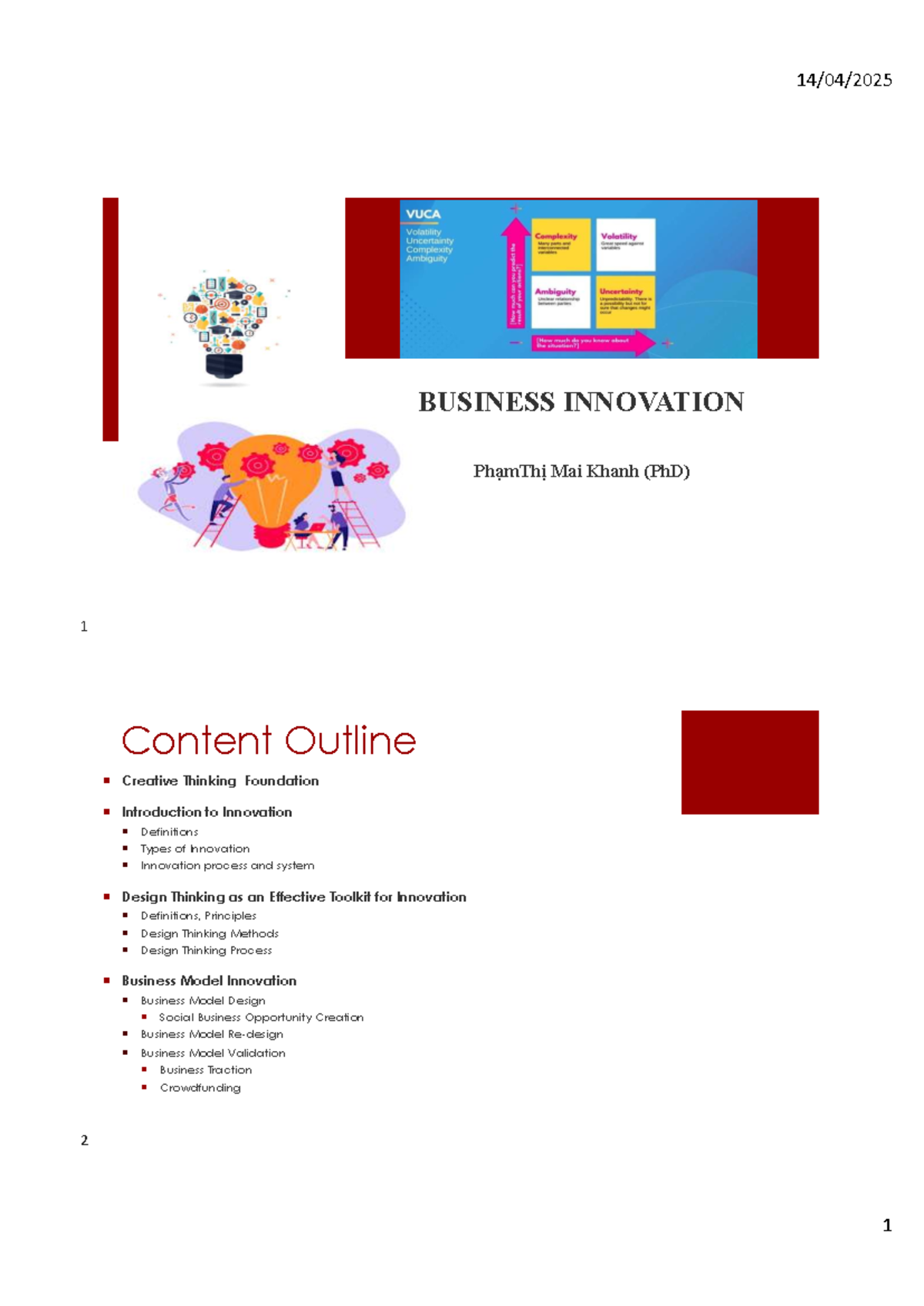 BUSINESS INNOVATION - Course Introduction and Content Overview - Studocu