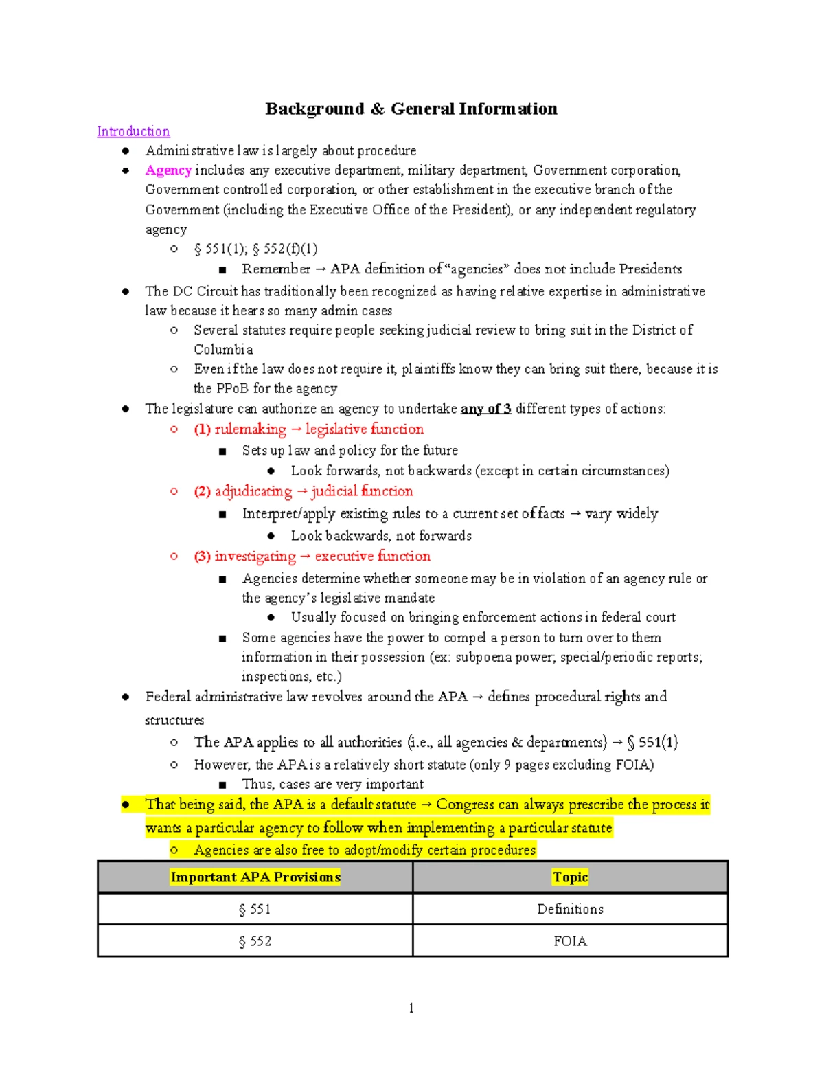 Final Exam Study Notes on Agency Action & Due Process - Leg. Admin Law ...
