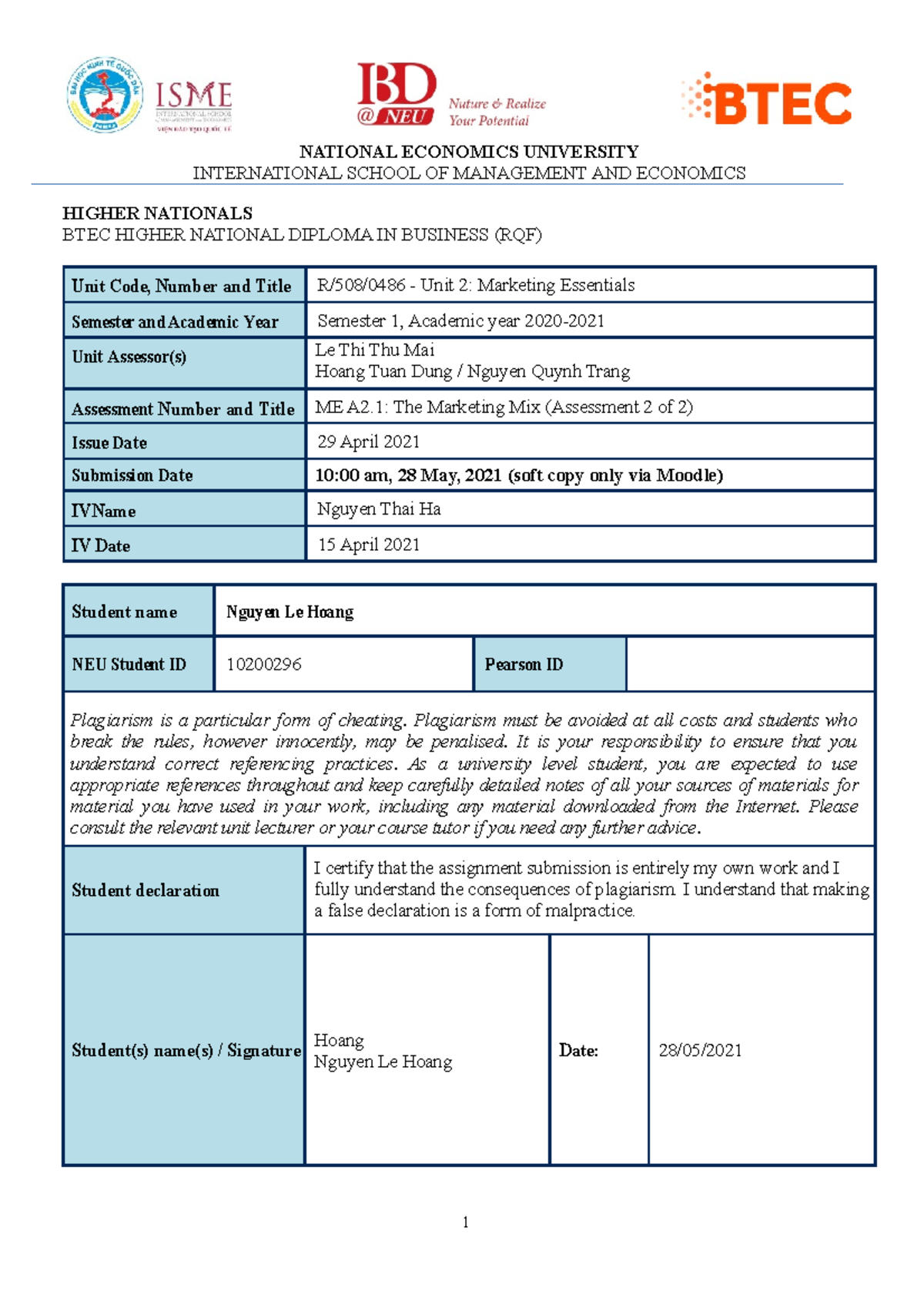 ME Assignment Brief A2.1 Spring 2021 - NATIONAL ECONOMICS UNIVERSITY ...