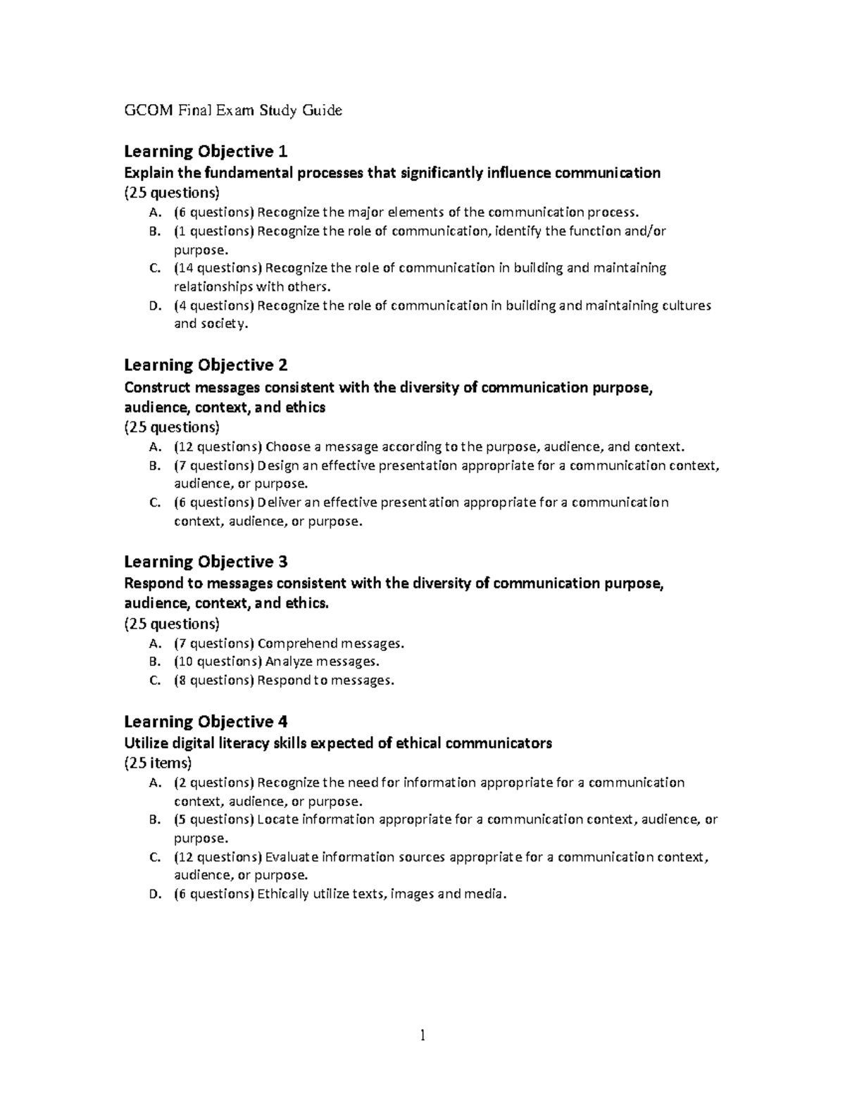 GCOM 101 Final Exam Study Guide: Key Communication Concepts - Studocu