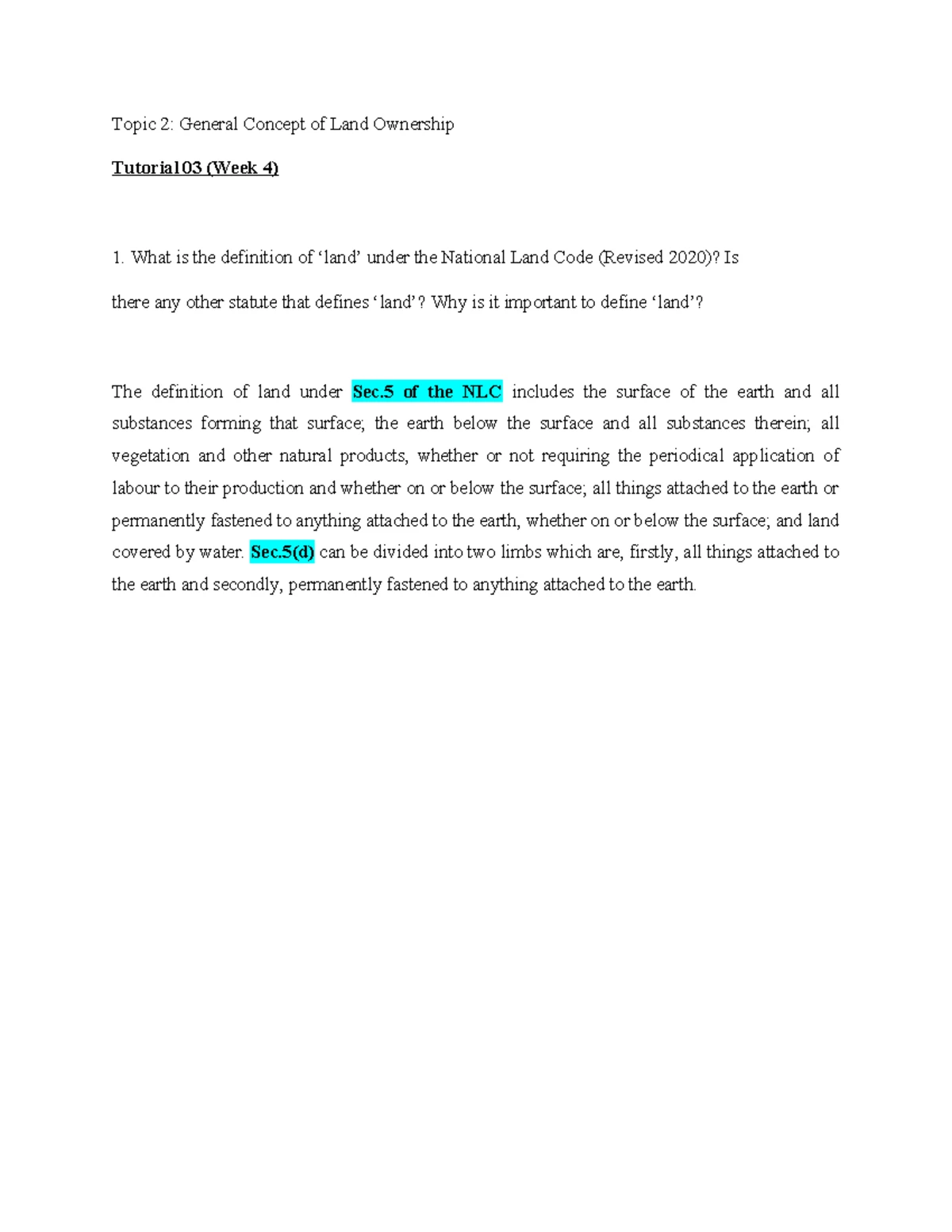 Tutorial 4 Week 8-9: Rights and Powers of State Authority in Land ...