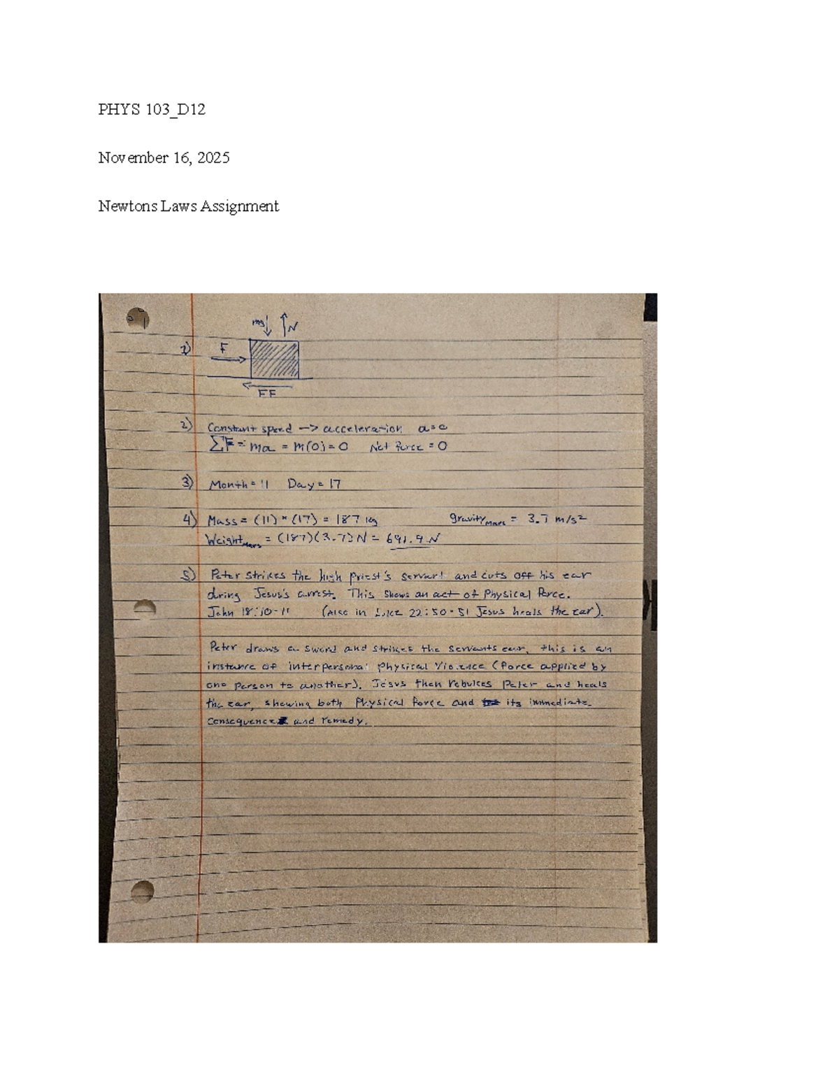 PHYS103 D12 Newtons Laws Assignment - PHYS 103 - PHYS 103_D November 16 ...