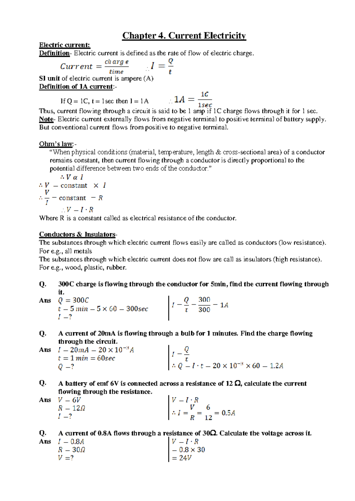 Current Electricity Concepts in Physics 311305 Unit 4 Study Guide - Studocu