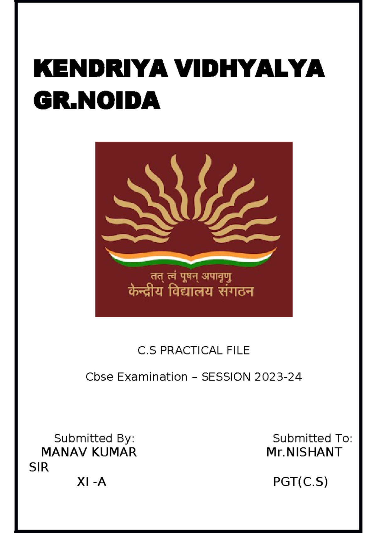 Cs file - cs project file - C PRACTICAL FILE Cbse Examination – SESSION ...