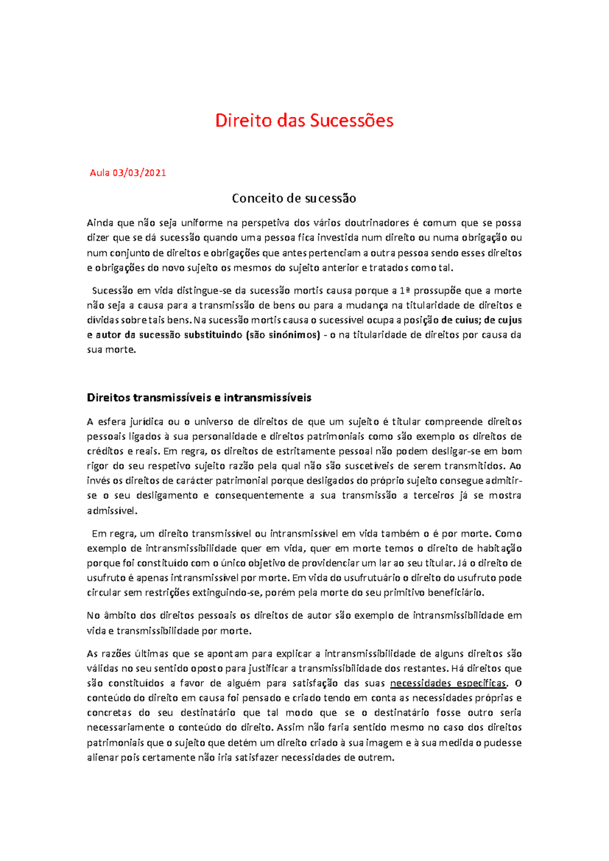 Direito das Sucessões - Aula sobre Conceitos e Tipos de Sucessão - Studocu
