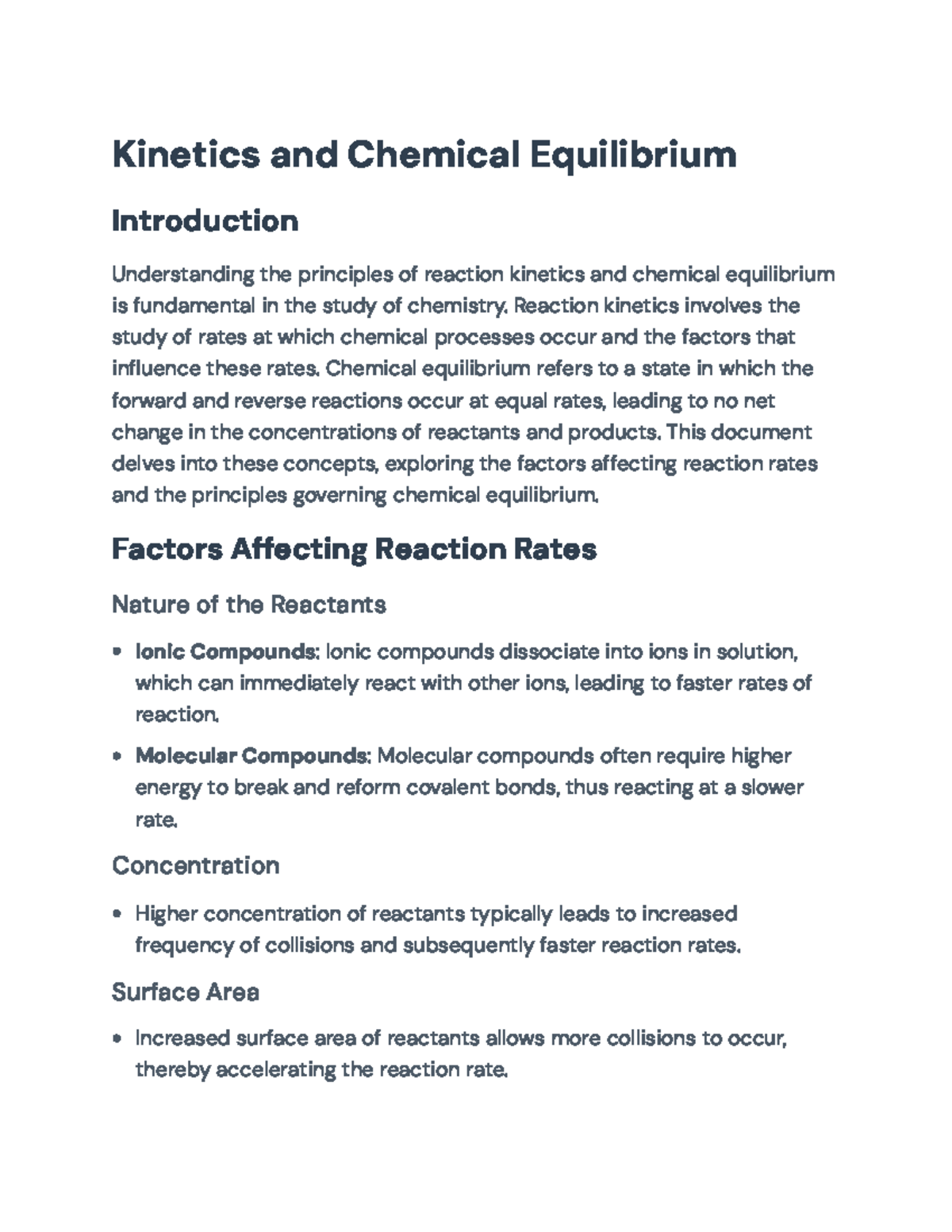 Kinetics and Chemical Equilibrium Concepts - Chemistry 101 Notes ...