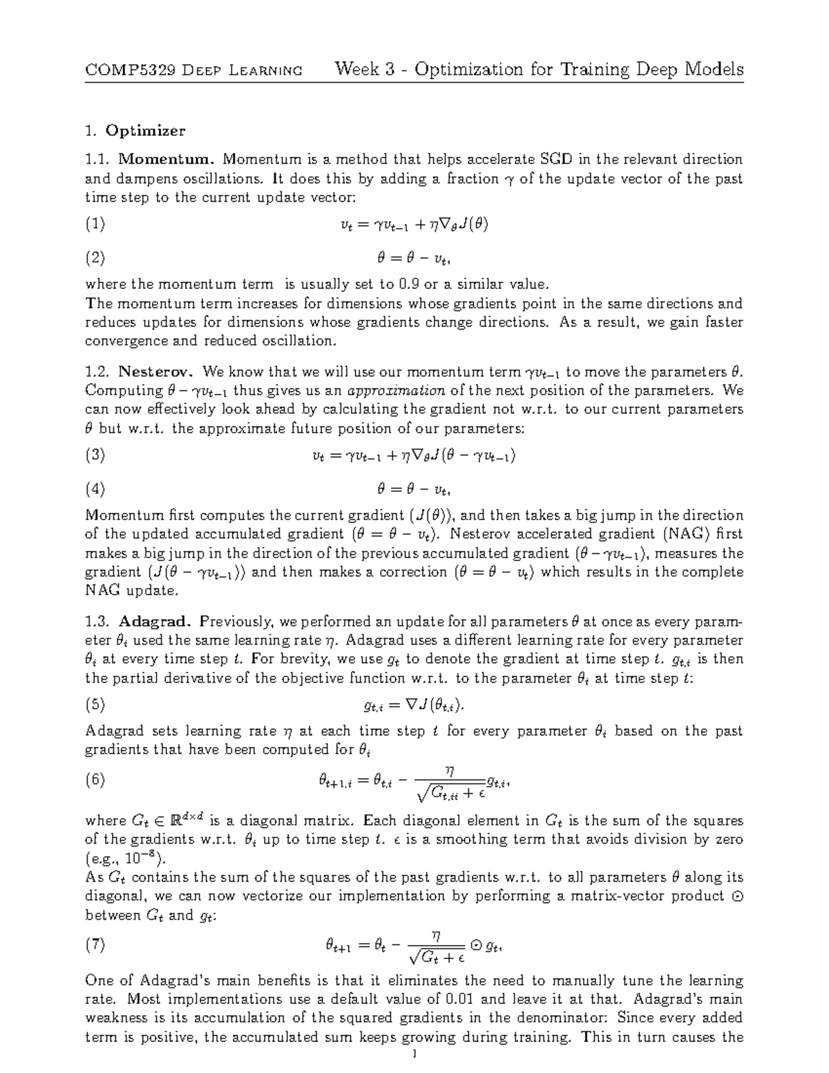 COMP5329 Lecture Notes: Week 3 - Optimizing Deep Learning Models - Studocu