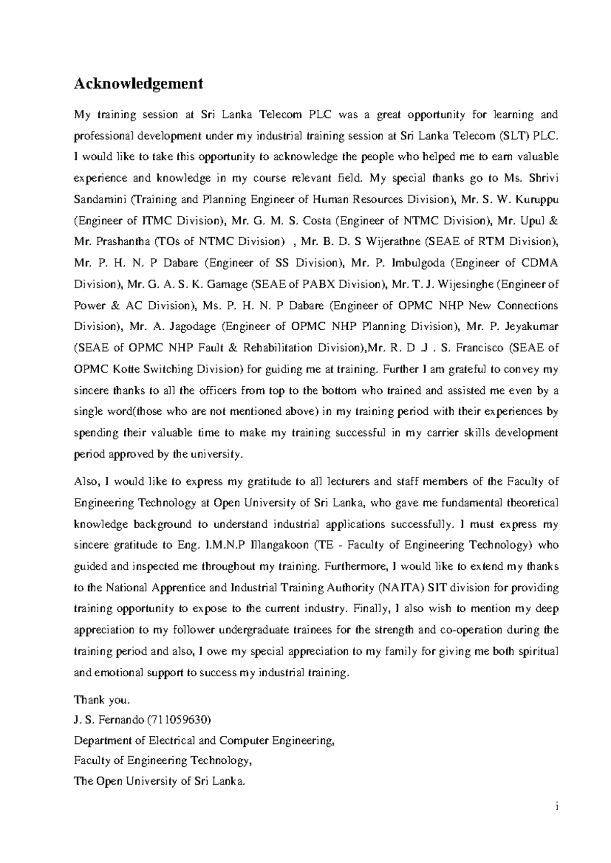 Industrial Training Report - SLT at Sri Lanka Telecom PLC - Studocu