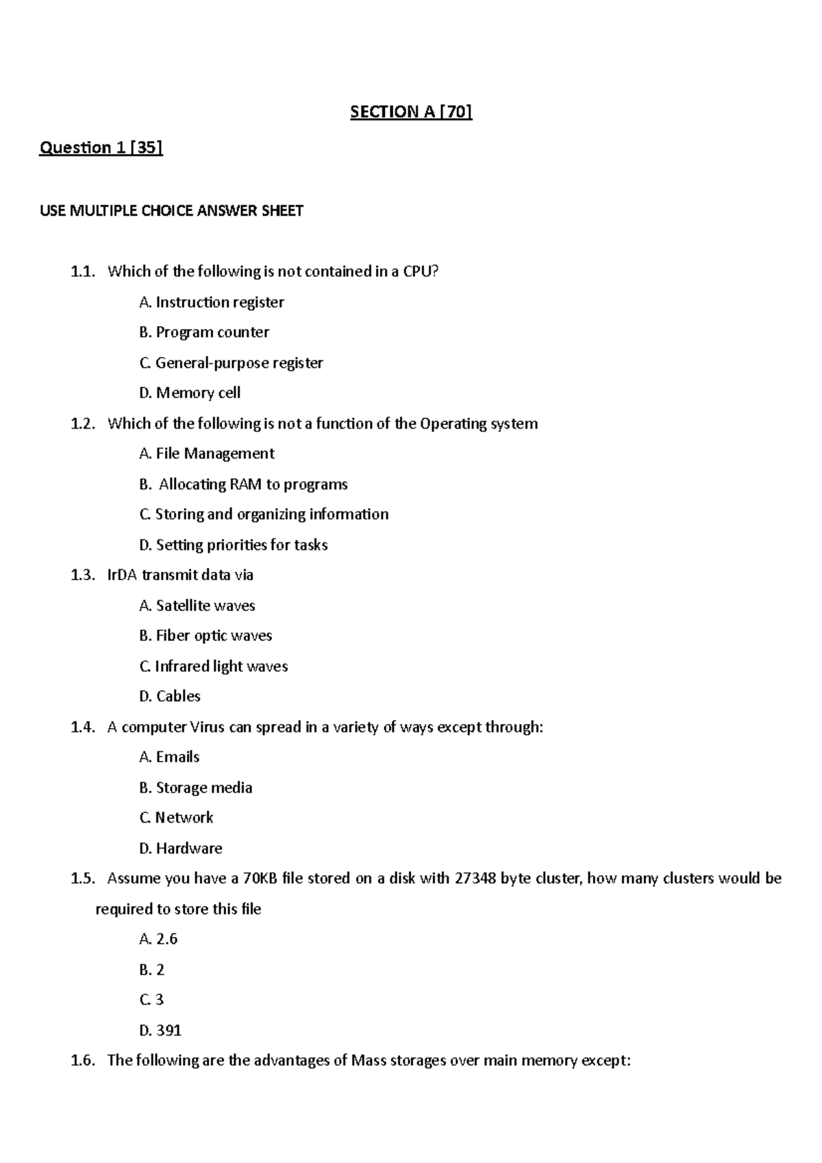 SCSC011 Final Exam 2024 Multiple Choice & Short Answer Questions - Studocu