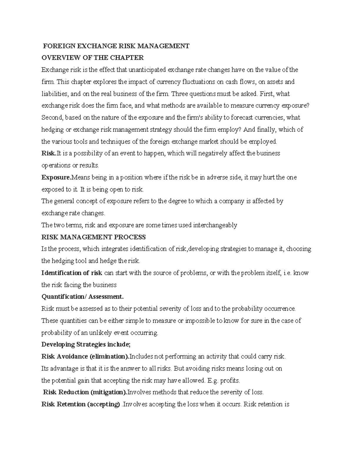 FOREIGN EXCHANGE RISK MANAGEMENT: CHAPTER OVERVIEW - Studocu