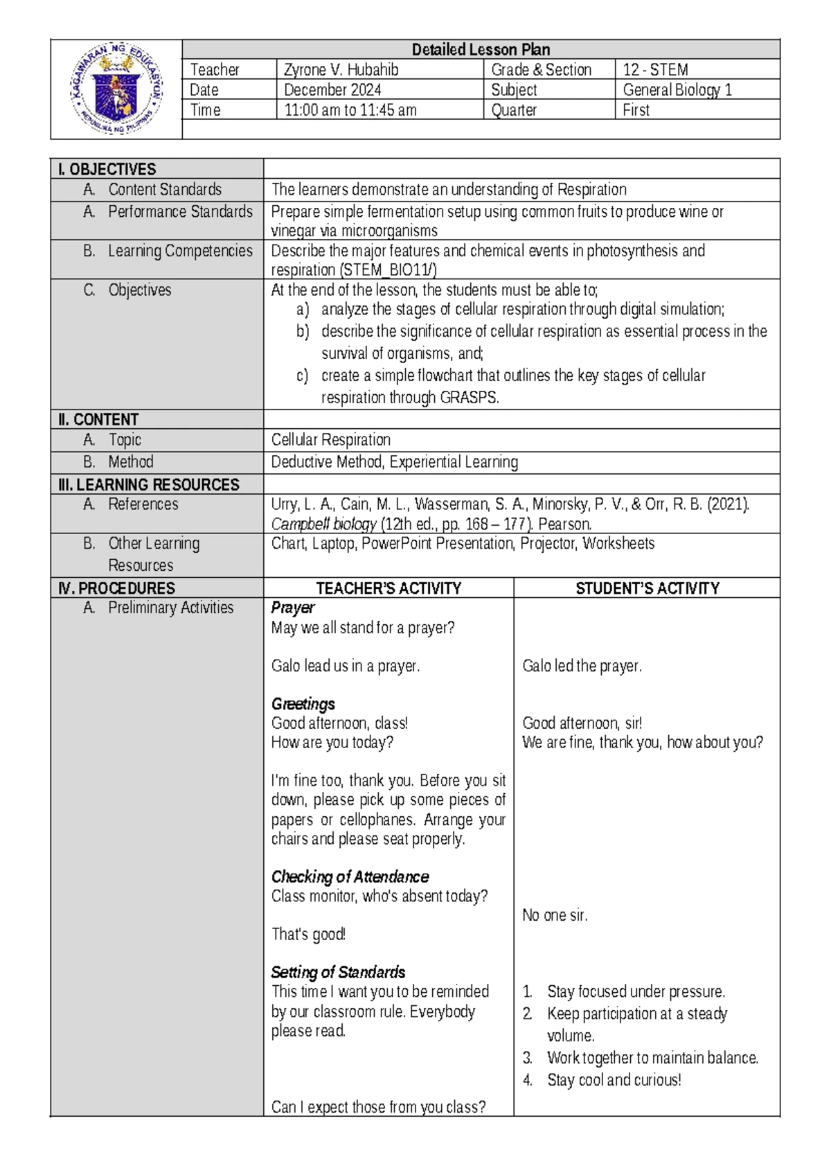 Gen Bio 1 - Detailed Lesson Plan on Mitosis & Meiosis - Studocu