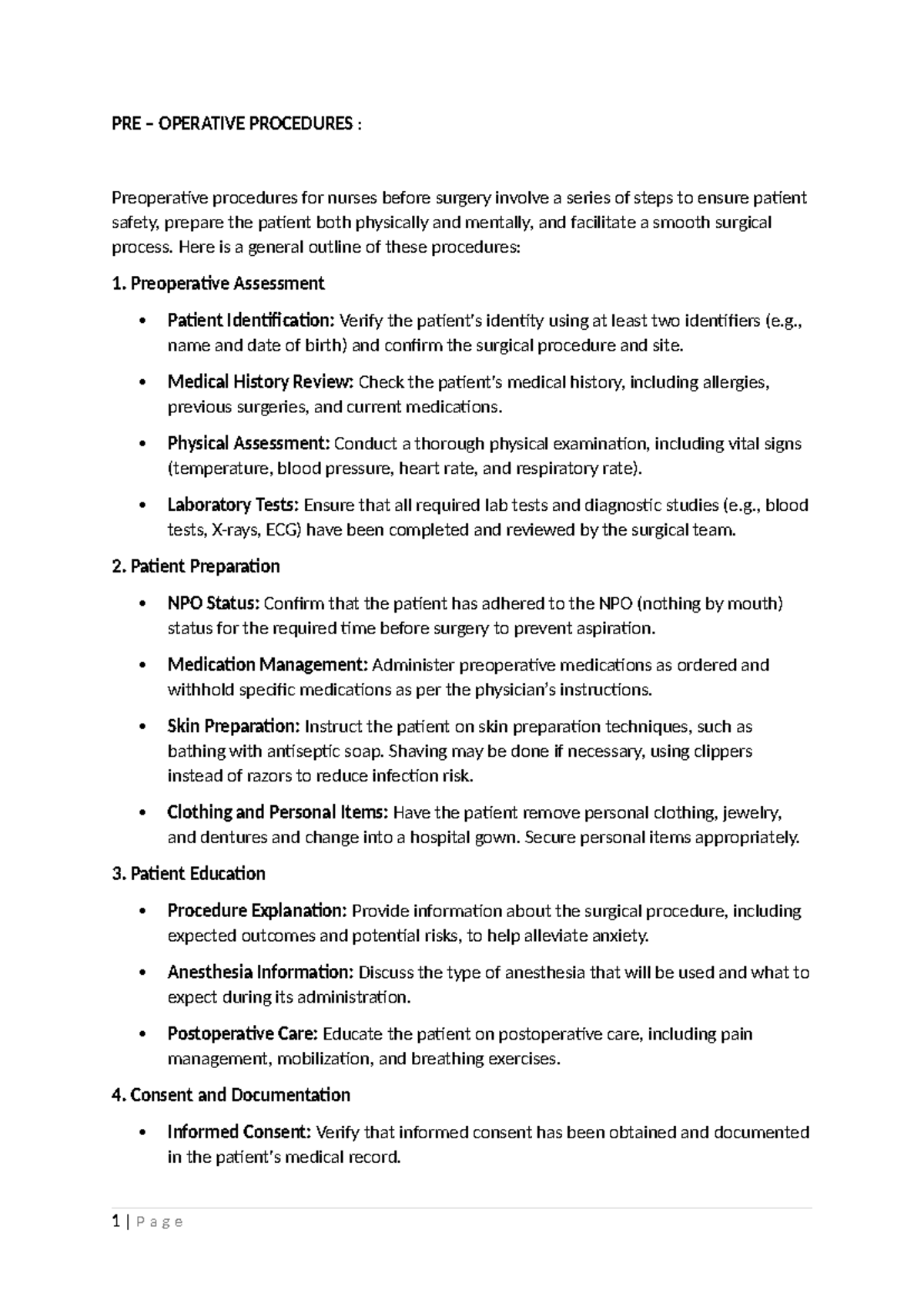 Intraoperative and Postoperative Care Procedures for Nurses (NURS 101 ...