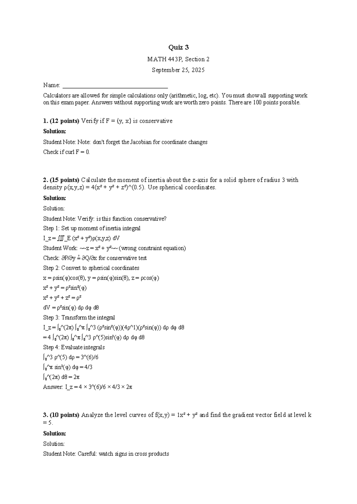 Quiz 3 Solutions MATH 443P, Section 2 - September 25, 2025 - Studocu