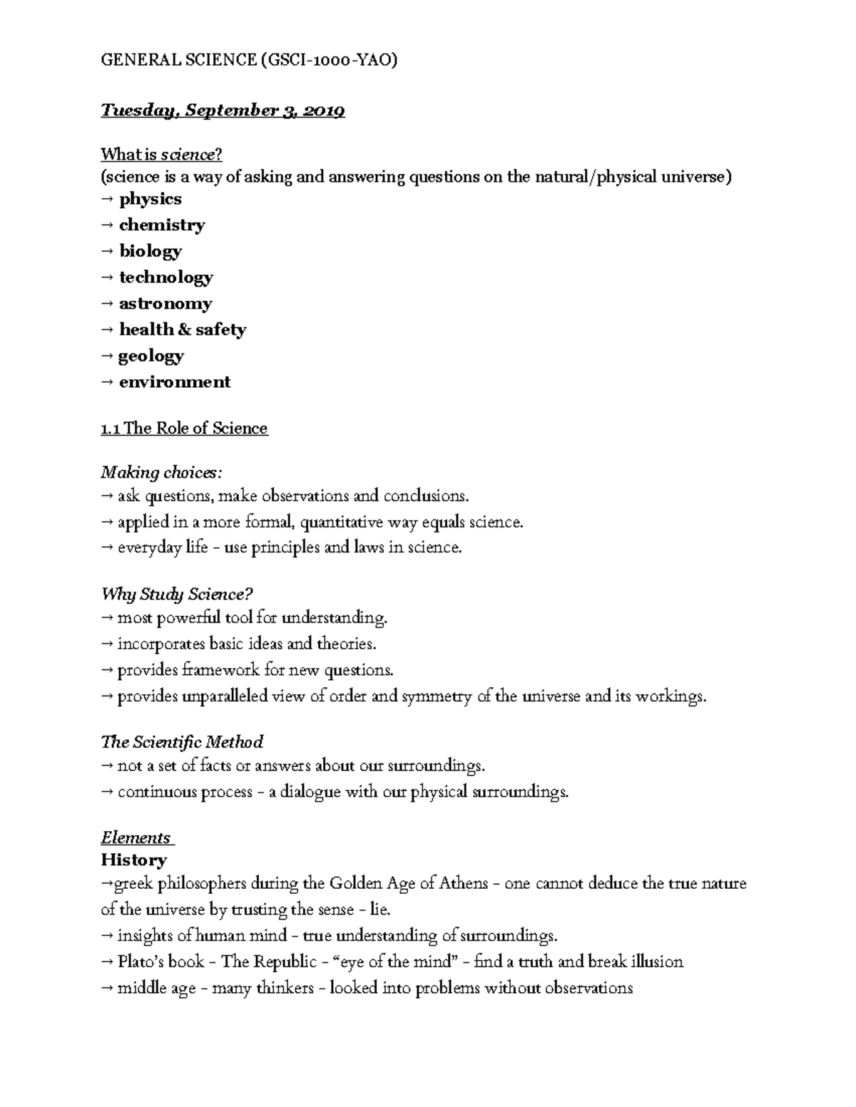 Science Overview Notes - Week 1 (SCI101) - Studocu