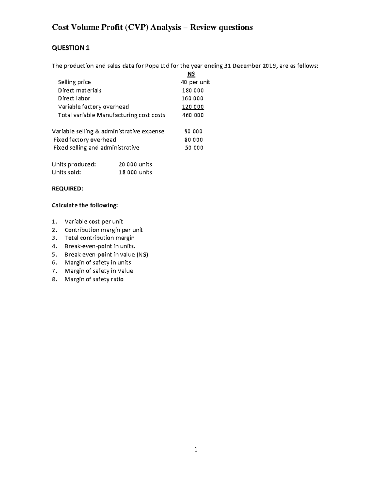 CVP Analysis Review Questions for 2025 (Course Code: CVP-2025) - Studocu