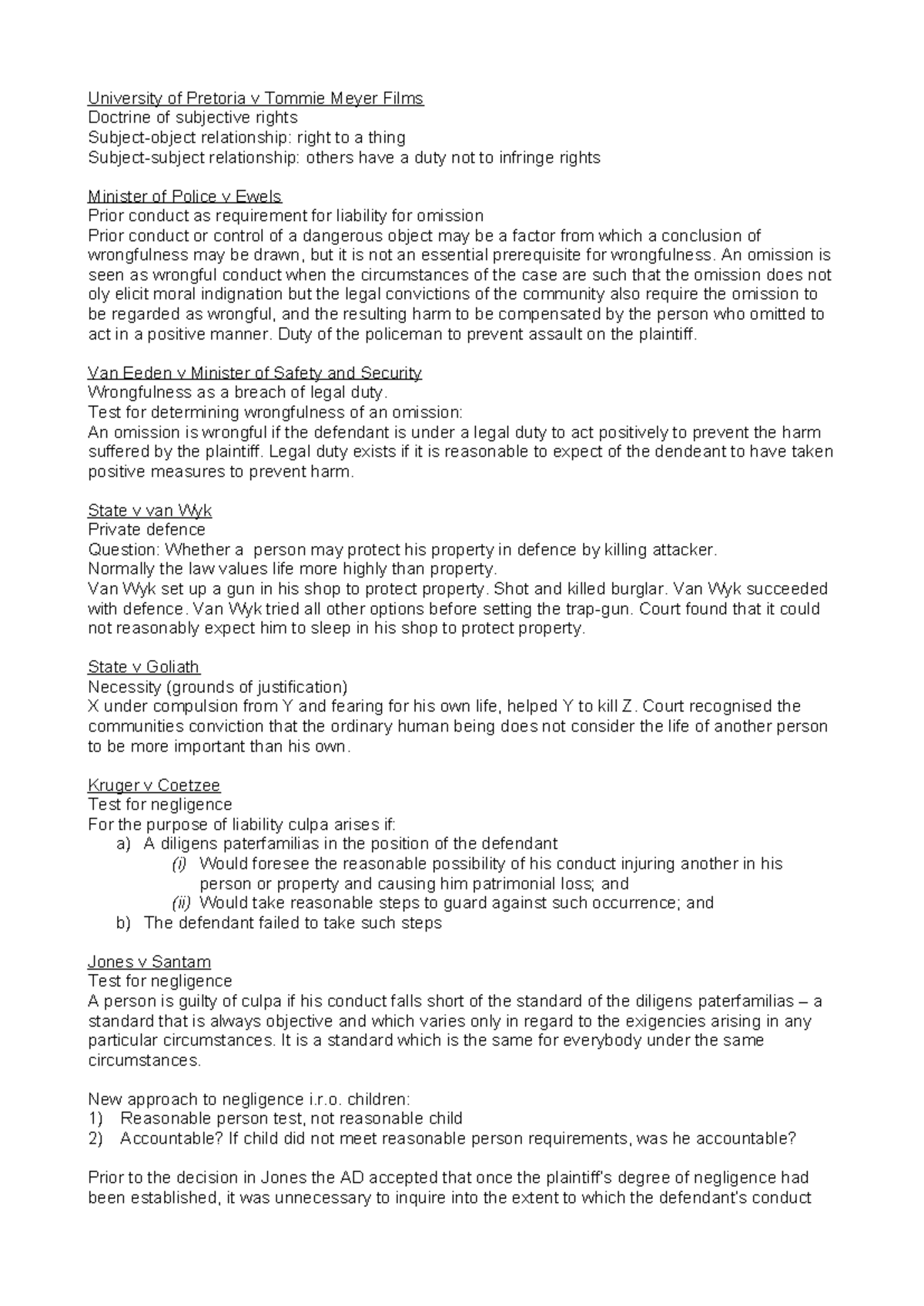 PVL3703 - Summary of Key Legal Cases and Principles - Studocu