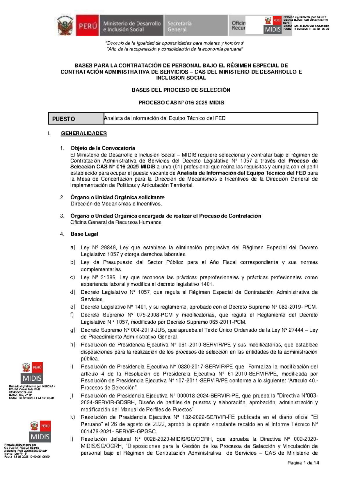 Bases del Proceso de Selección CAS N° 016-2025-MIDIS para Analista ...