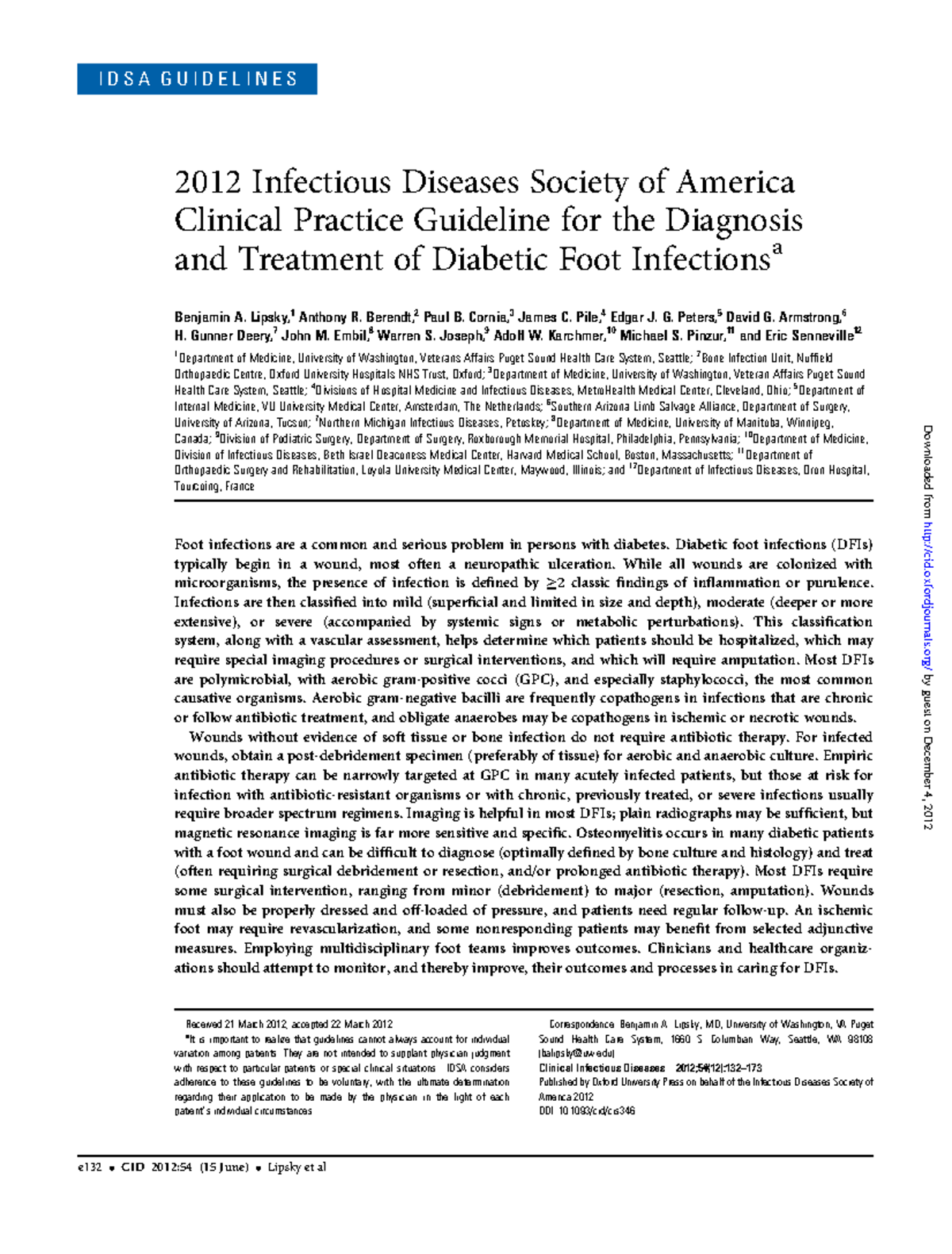 IDSA Guidelines 2012: Clinical Practice for Diabetic Foot Infections ...