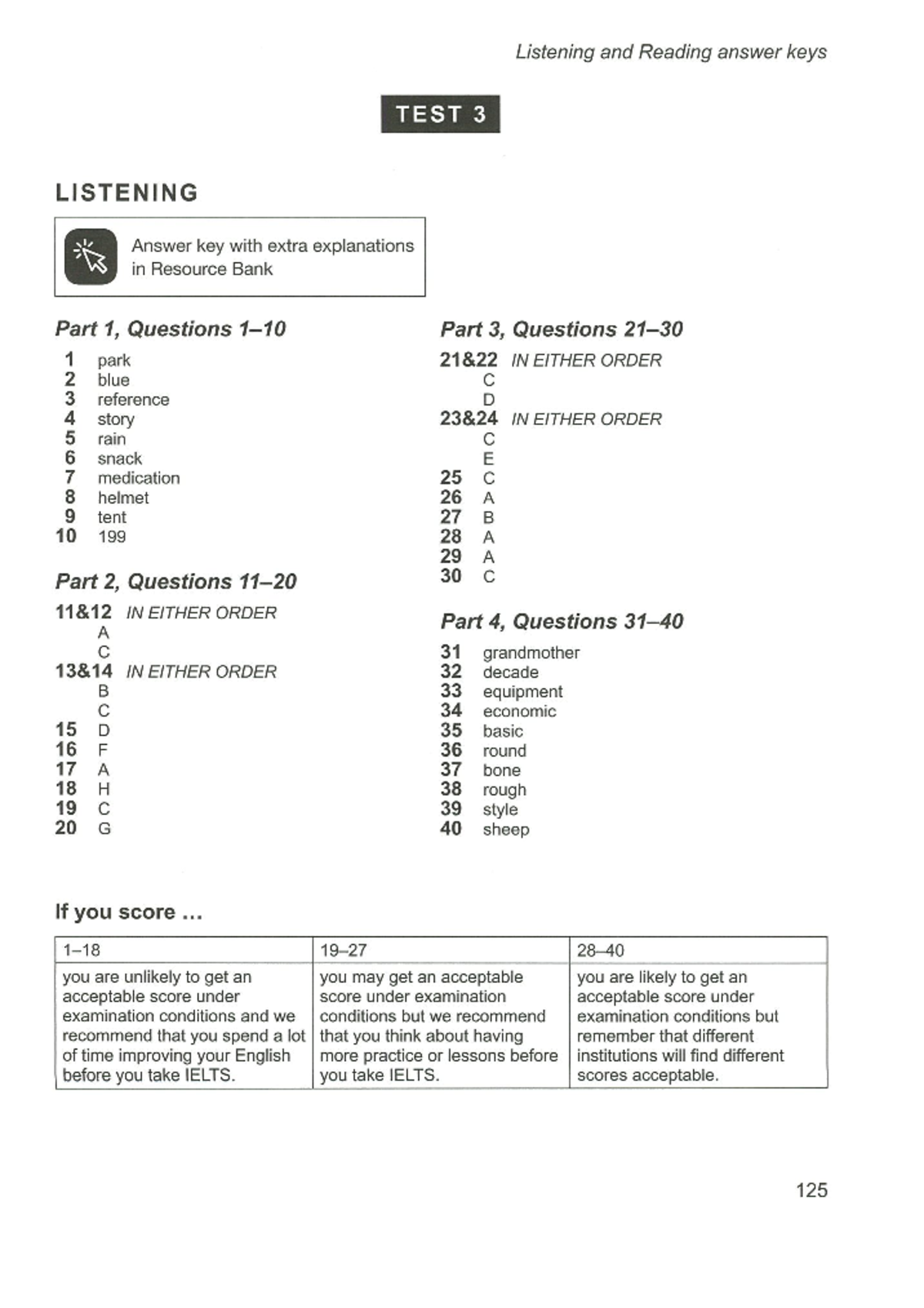 Listening and Reading Answer Key - Test 3 (CAM 16) - Studocu