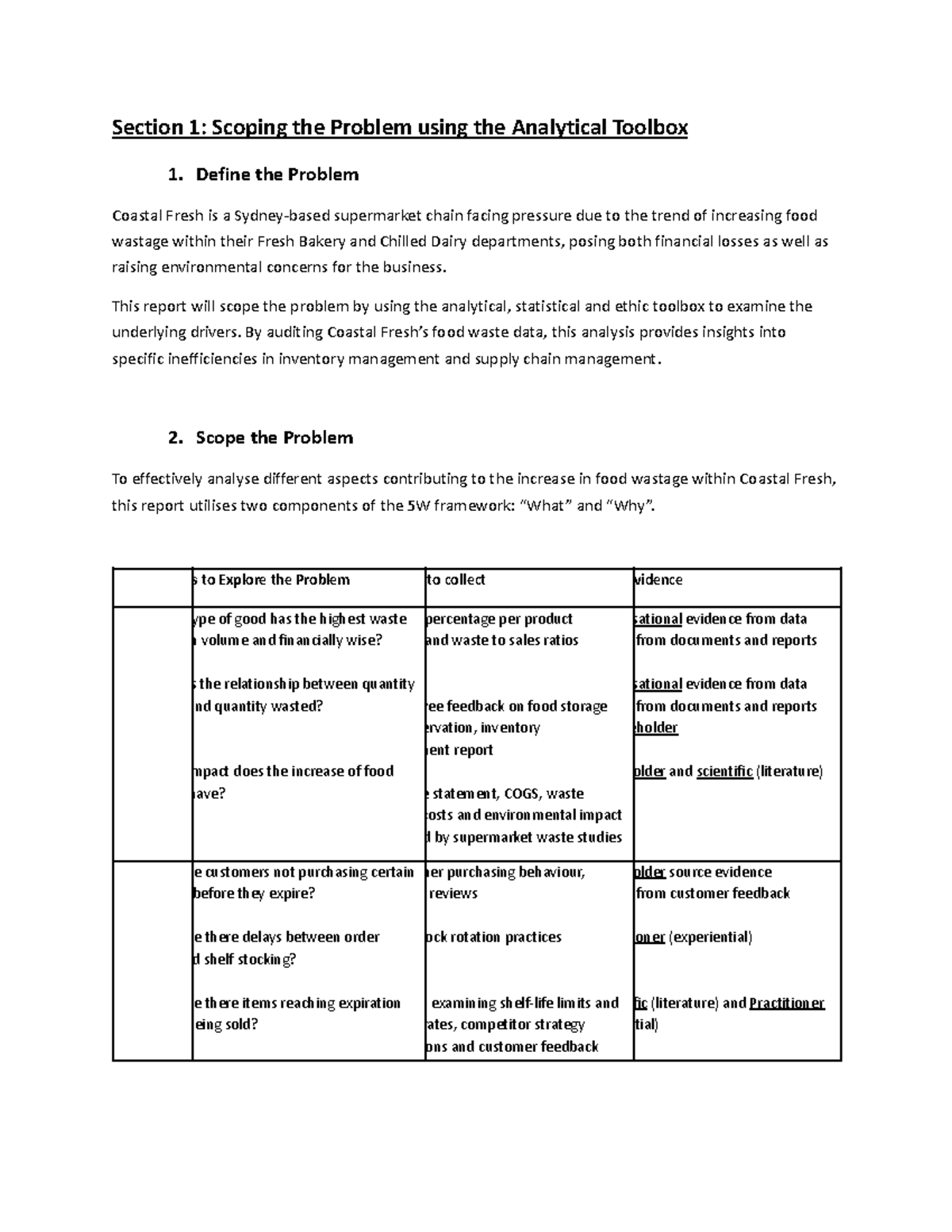Coastal Fresh Analysis Report 1: Scoping Food Waste Issues - Studocu