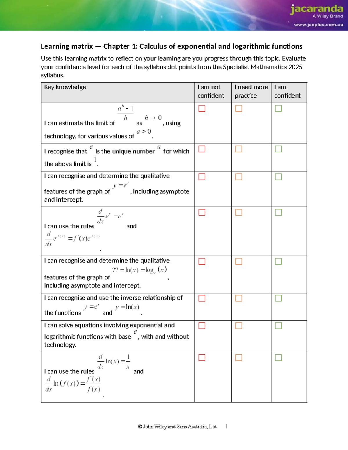 Specialist Mathematics 2025: Learning Matrix for Exponential ...