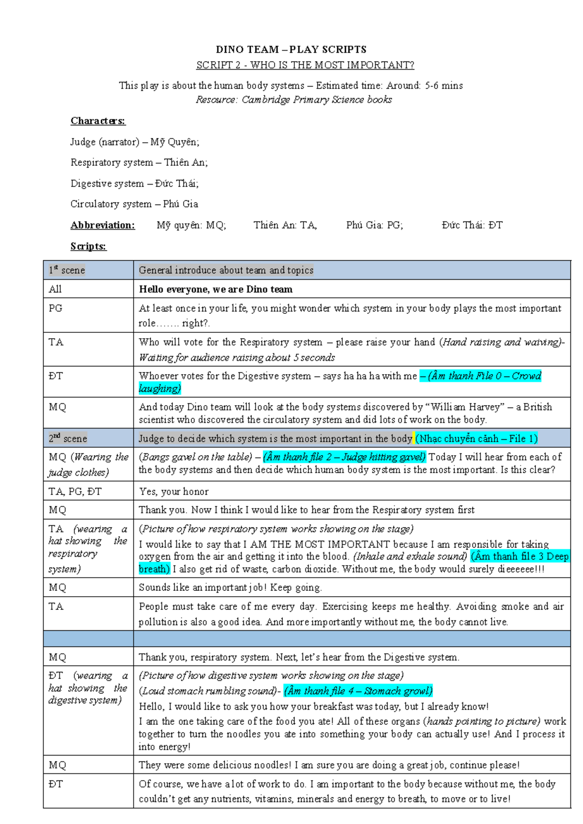 DINO TEAM -script (1) kèm âm thanh - DINO TEAM – PLAY SCRIPTS SCRIPT 2 ...