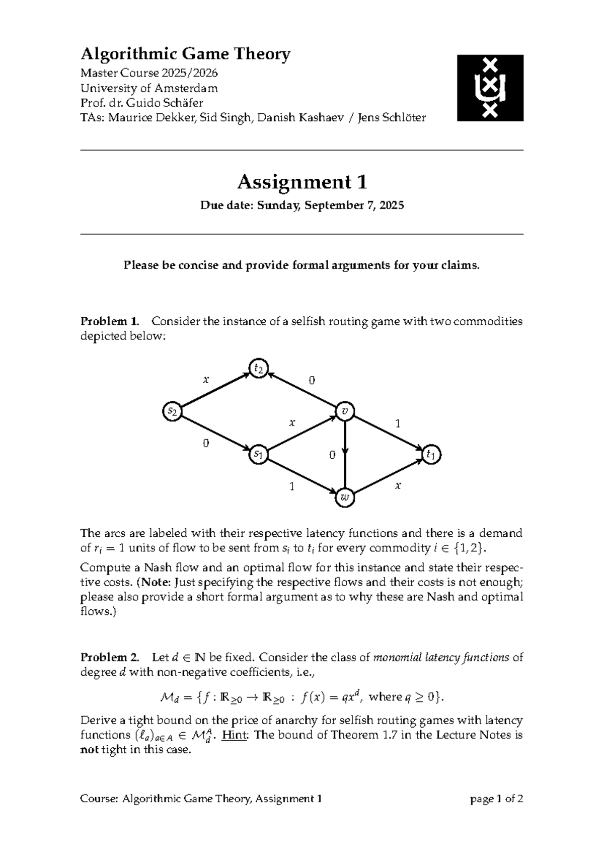 Algorithmic Game Theory (AGT) Assignment 1 - University of Amsterdam ...