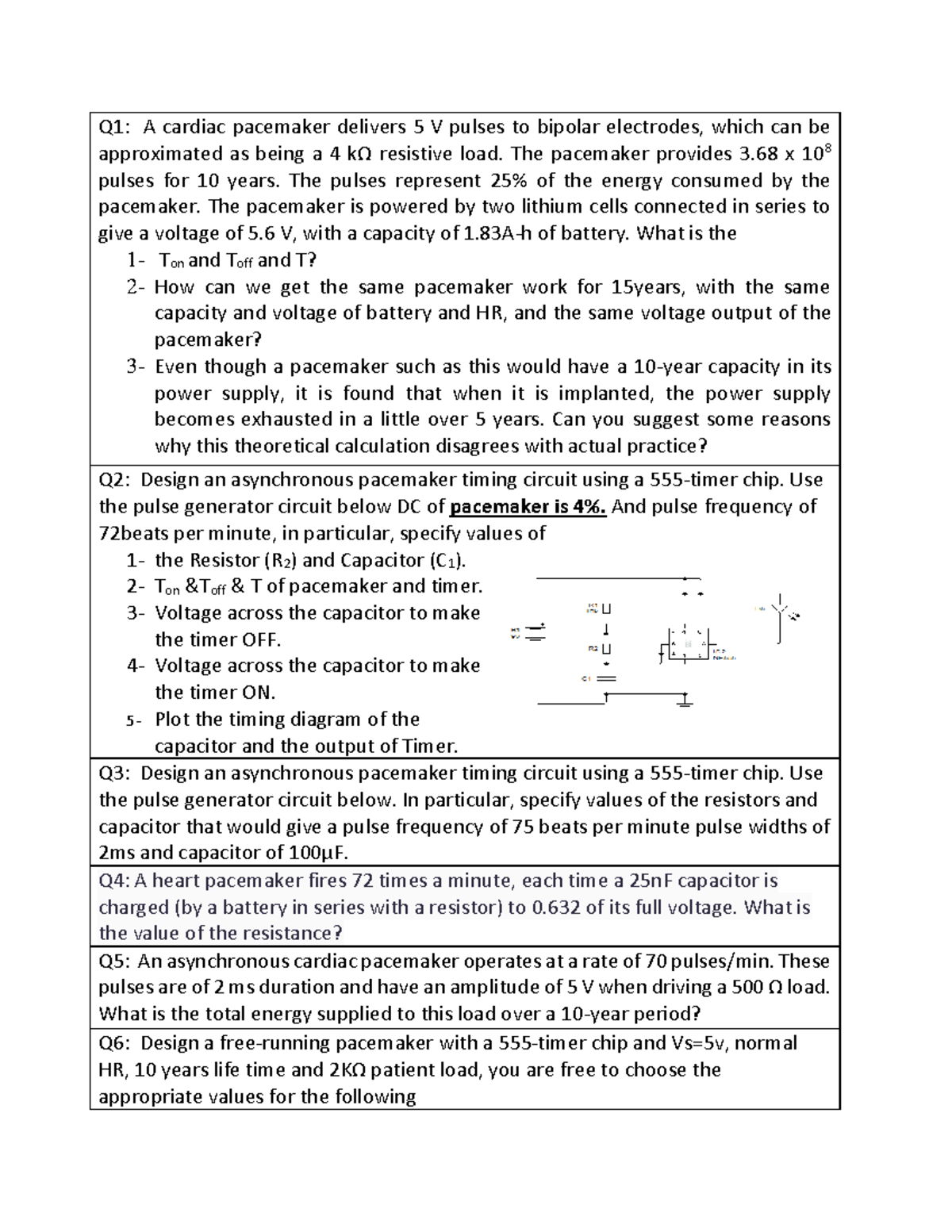 Pacemaker Questions - Lecture Notes (ENGR 101) - Studocu