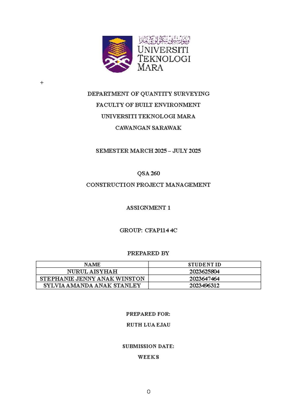 QSA 260 Construction Project Management Assignment 1 Overview - Studocu