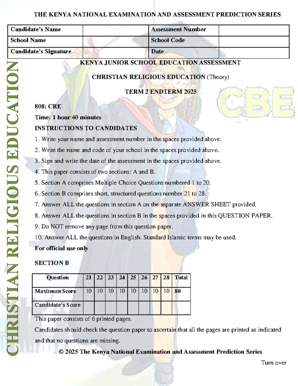 Grade 8 CRE Term 2 Endterm Assessment 2025 - Studocu
