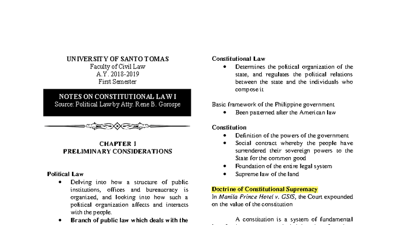 UST LAW 1: Comprehensive Notes on Constitutional Law I - Document Preview