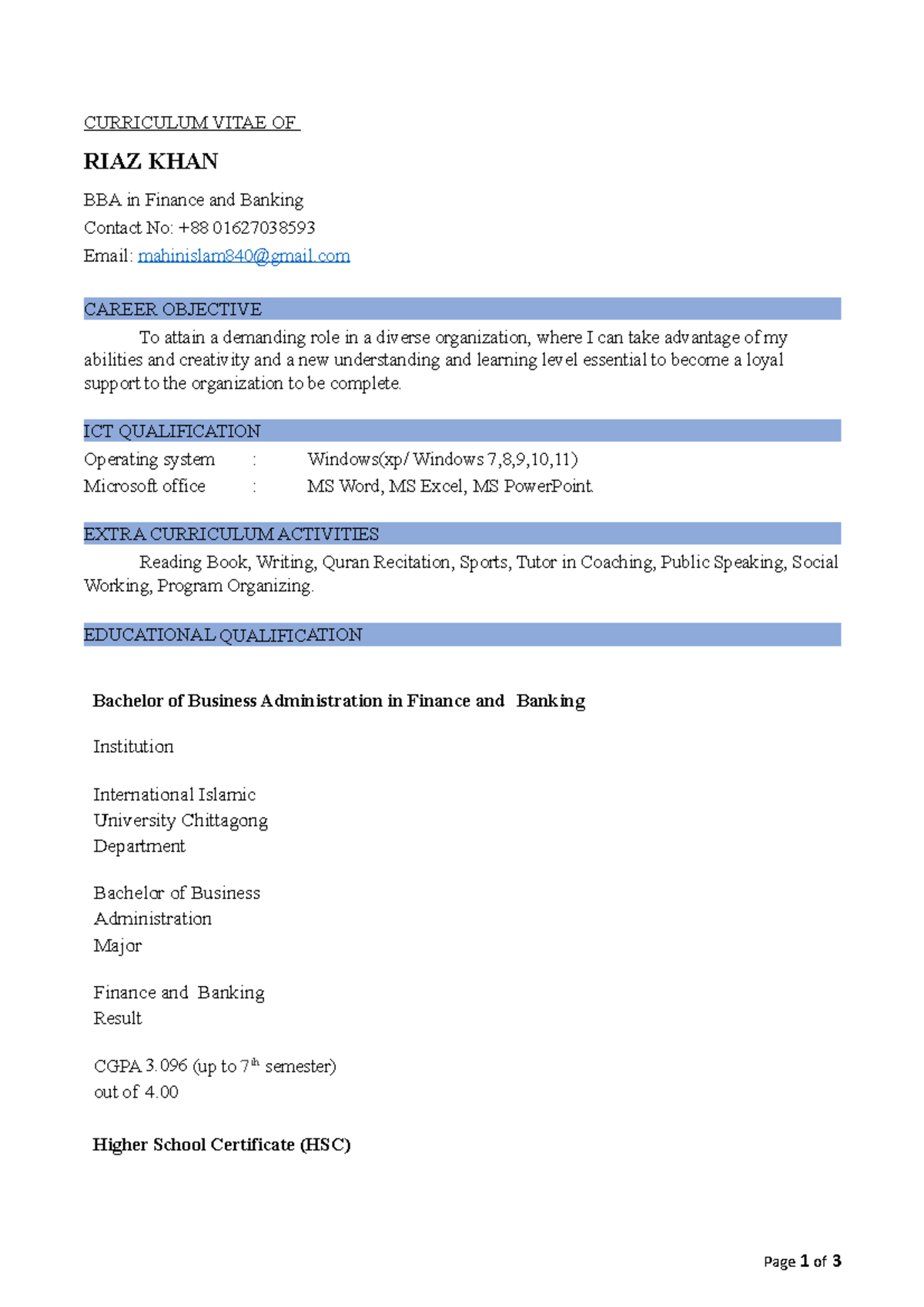 jhugyfuhuvyghu hggug - CURRICULUM VITAE OF RIAZ KHAN BBA in Finance and ...