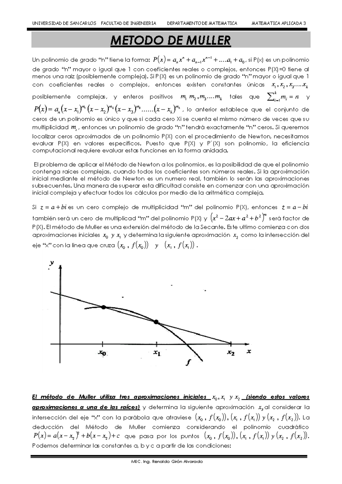 Método de Muller - APUntes - METODO DE MULLER Un polinomio de grado “n ...