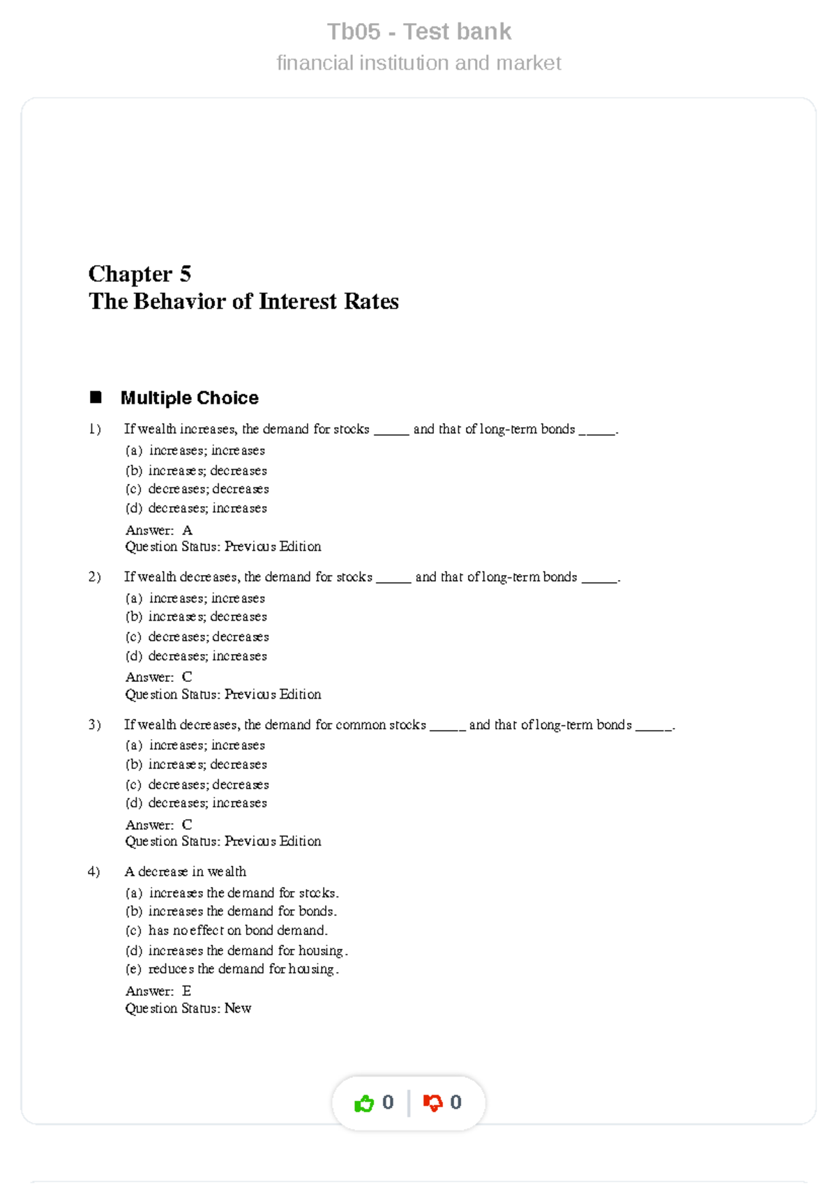 Tb05 - Test Bank Chapter 5: The Behavior of Interest Rates MCQs - Studocu