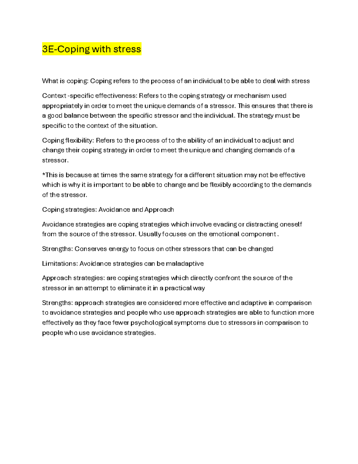 Psyc 101 - Exam Notes on Coping with Stress and Responses - Studocu