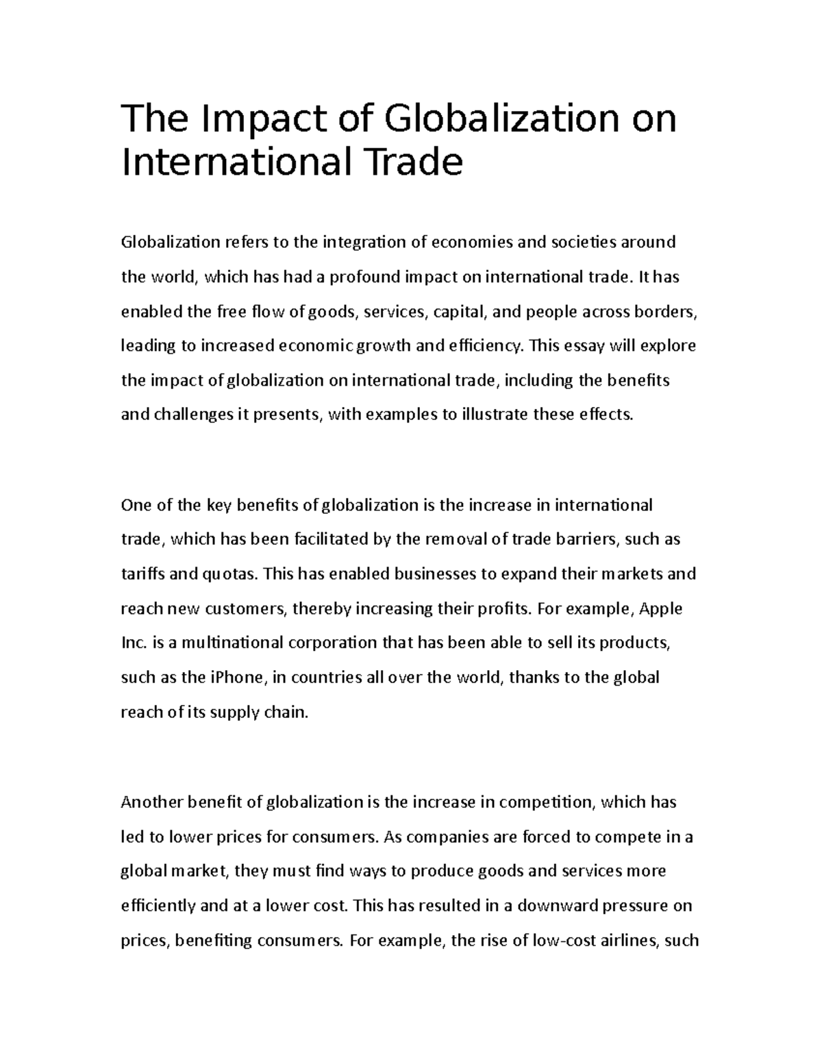 The Impact of Globalization on International Trade - The Impact of ...